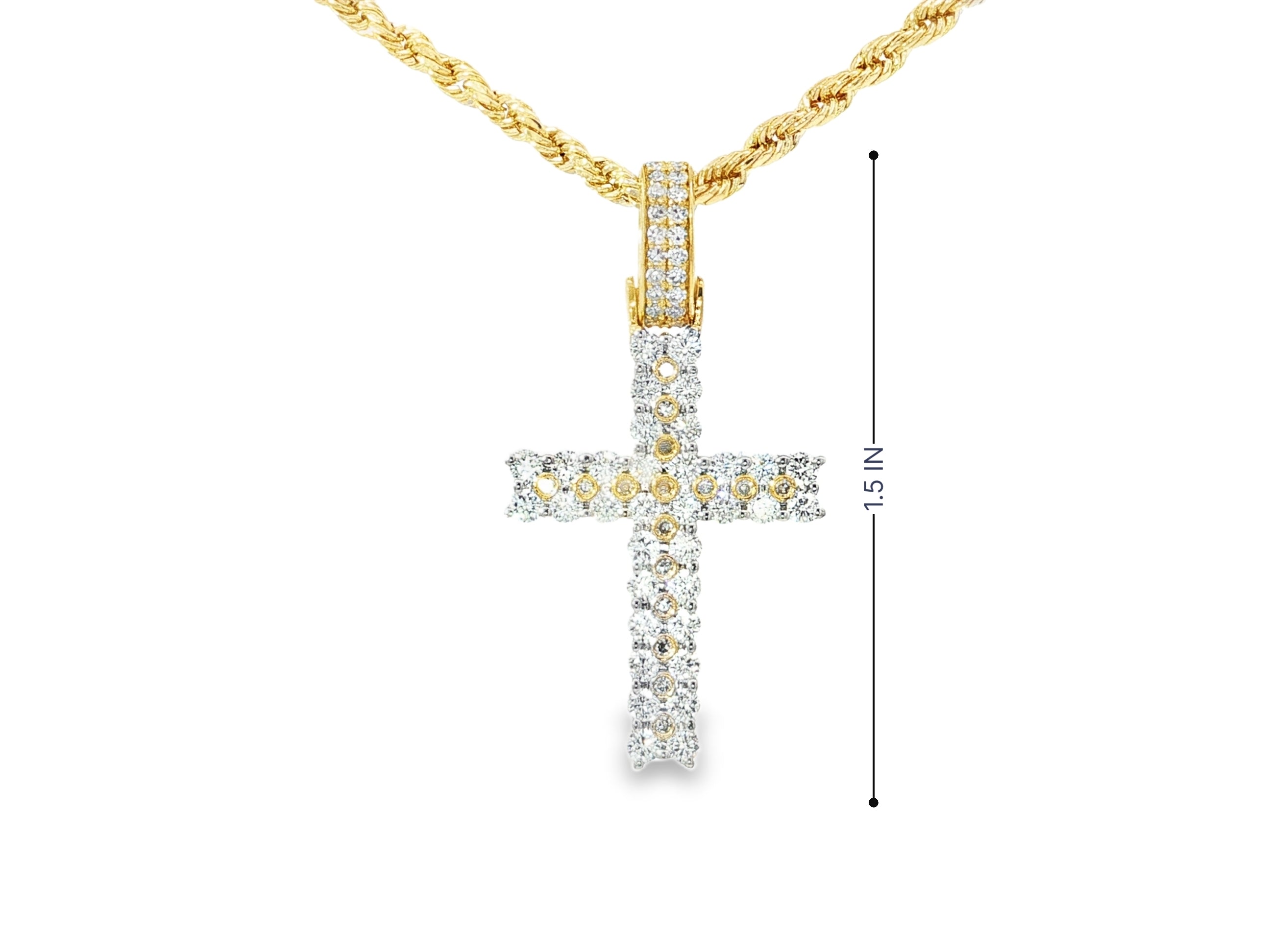 10k Gold Diamond Cross Pendant with Round Brilliant Pavé Design 0.95ct