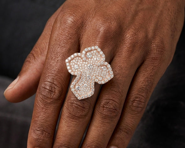 10k Gold Diamond Crucifix Ring with Pavé Round Accents 2.25ct