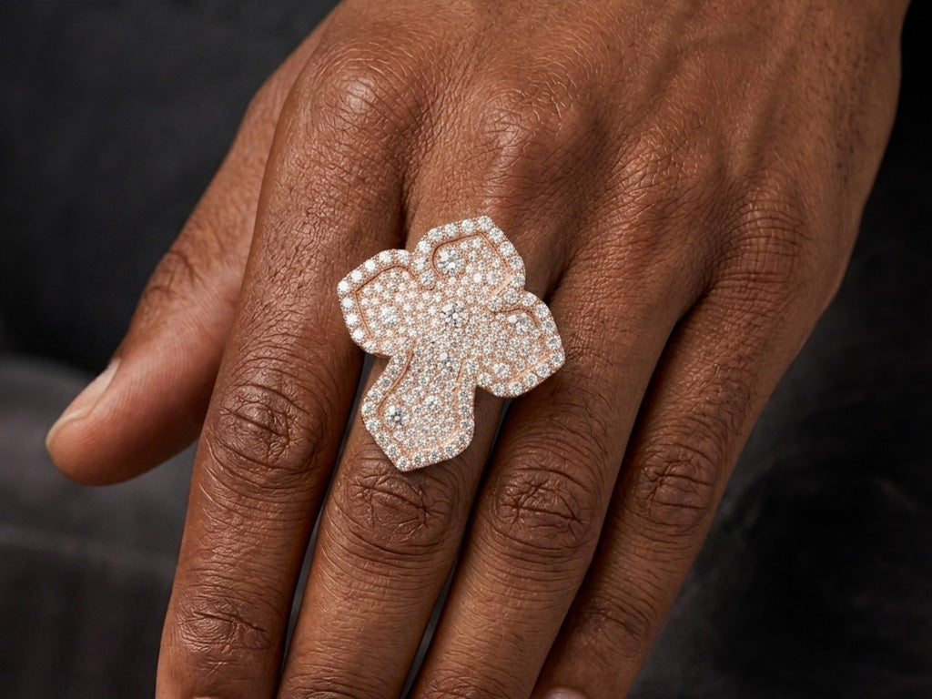 10k Gold Diamond Crucifix Ring with Pavé Round Accents 2.25ct