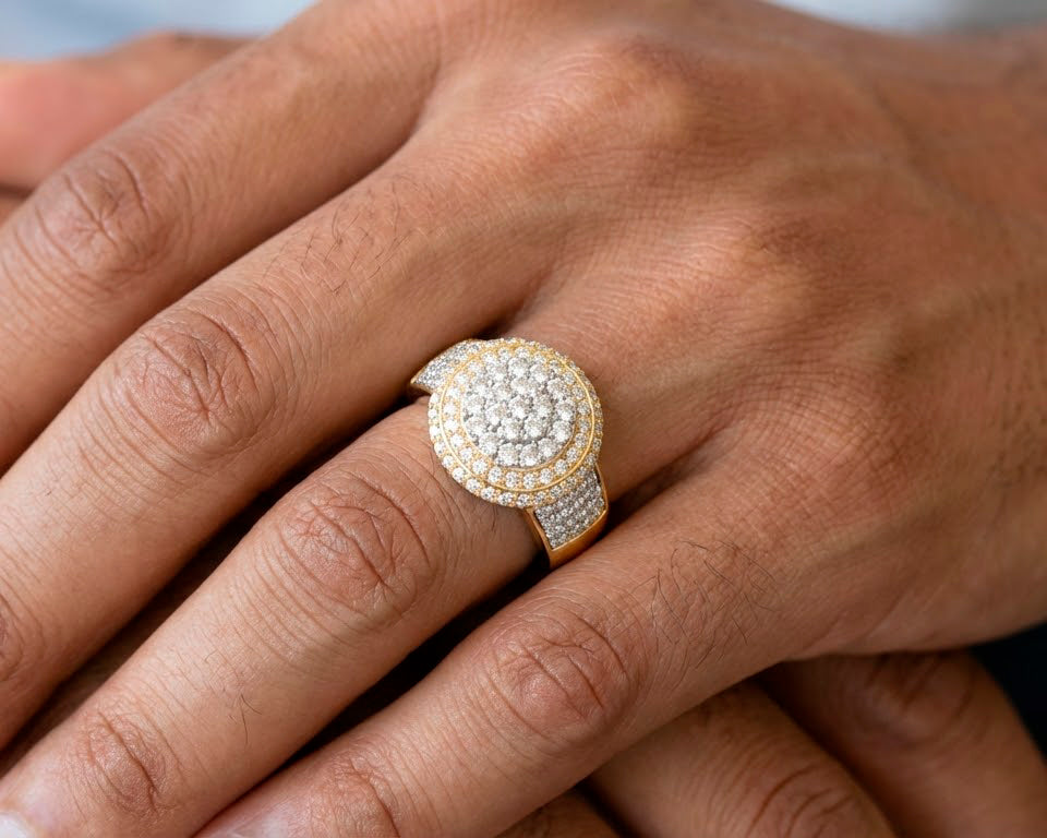 10k Gold Diamond Cushion Halo Cluster Ring with Pave Sides 1.70ct