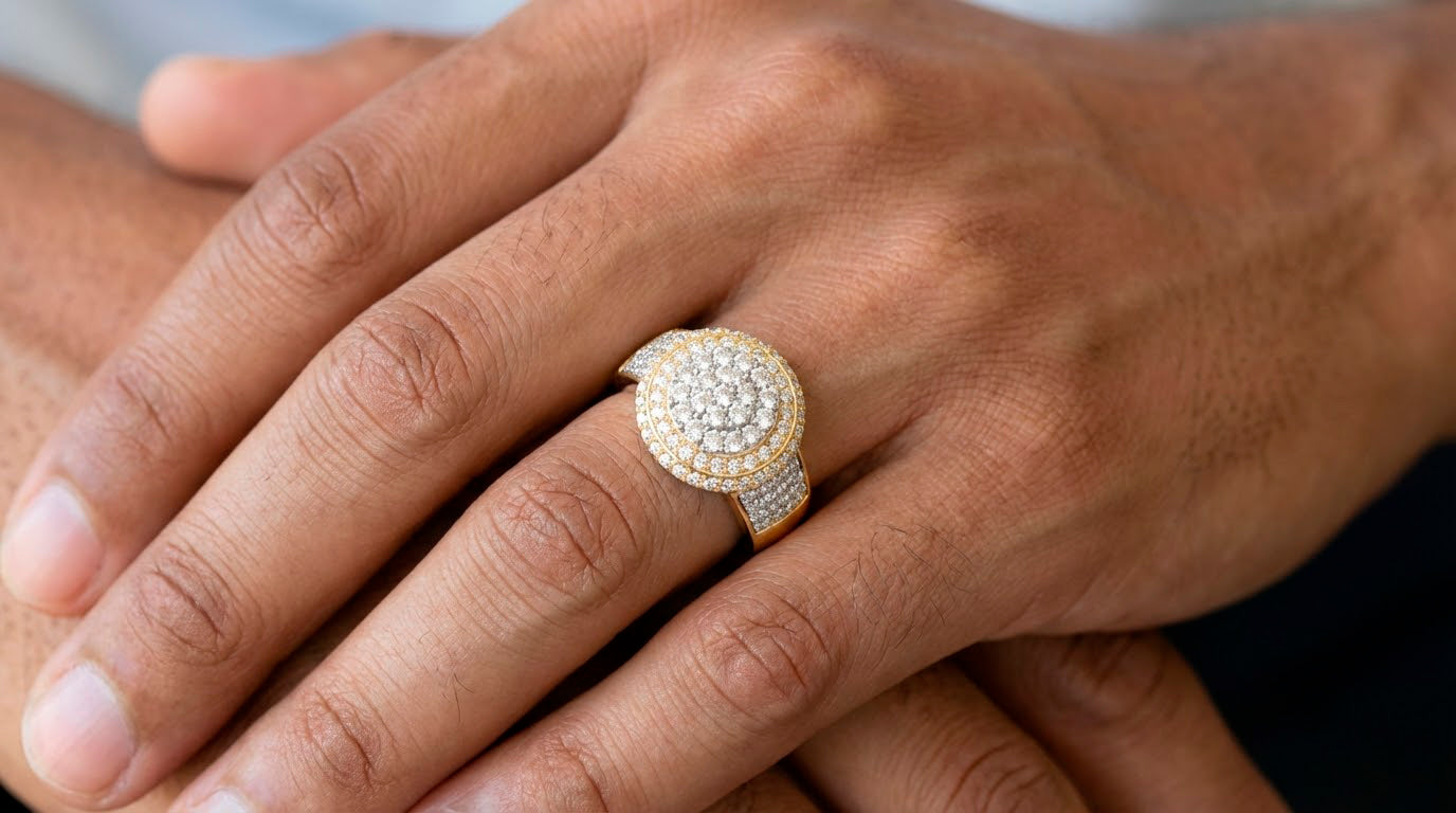 10k Gold Diamond Cushion Halo Cluster Ring with Pave Sides 1.70ct