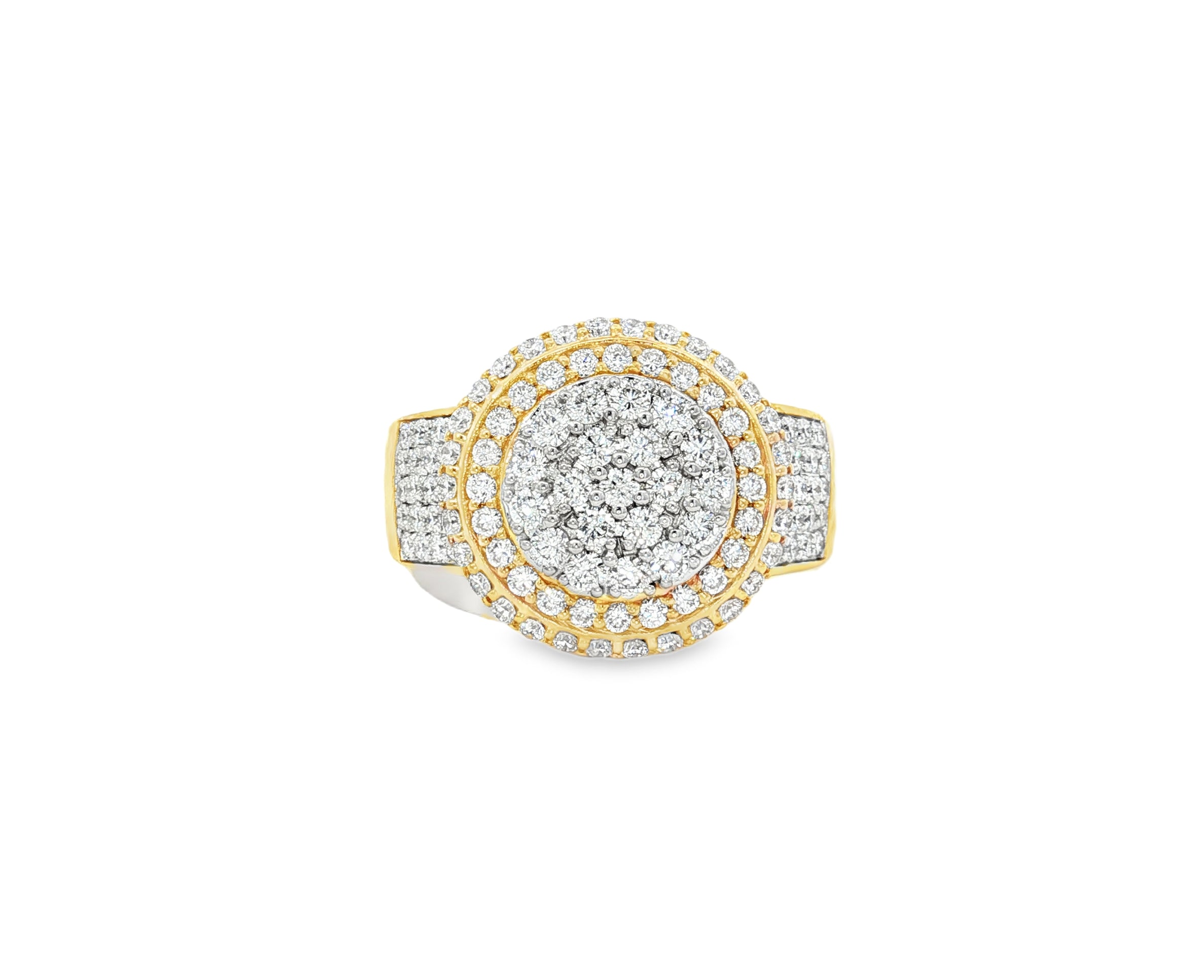 10k Gold Diamond Cushion Halo Cluster Ring with Pave Sides 1.70ct