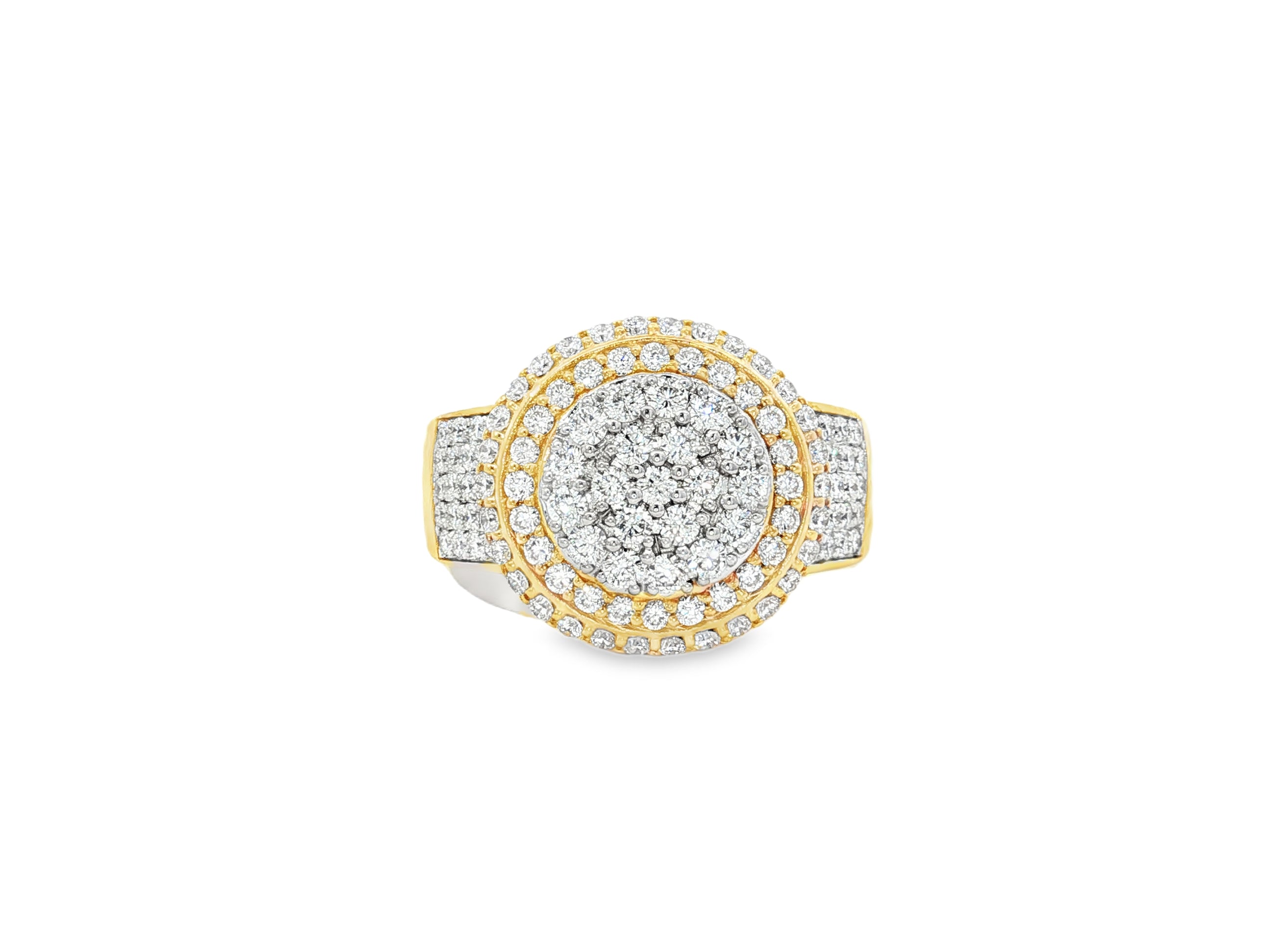 10k Gold Diamond Cushion Halo Cluster Ring with Pave Sides 1.70ct
