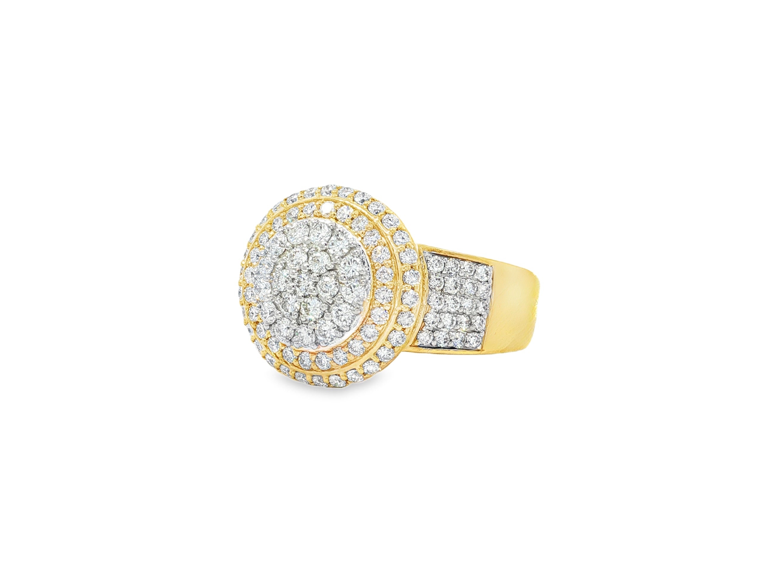 10k Gold Diamond Cushion Halo Cluster Ring with Pave Sides 1.70ct