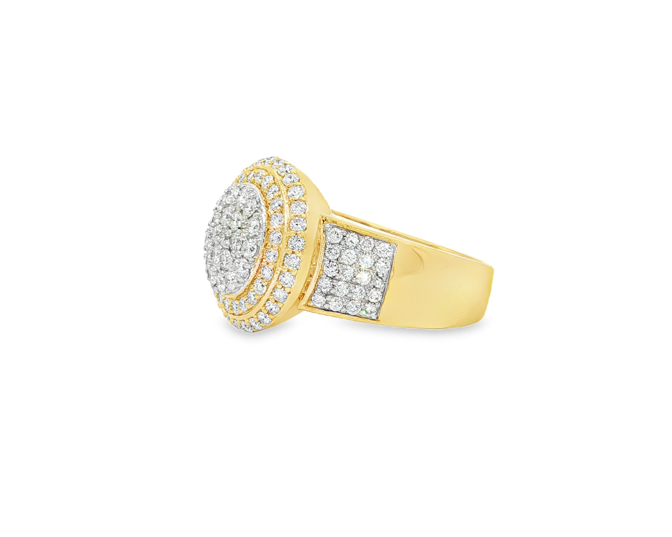 10k Gold Diamond Cushion Halo Cluster Ring with Pave Sides 1.70ct