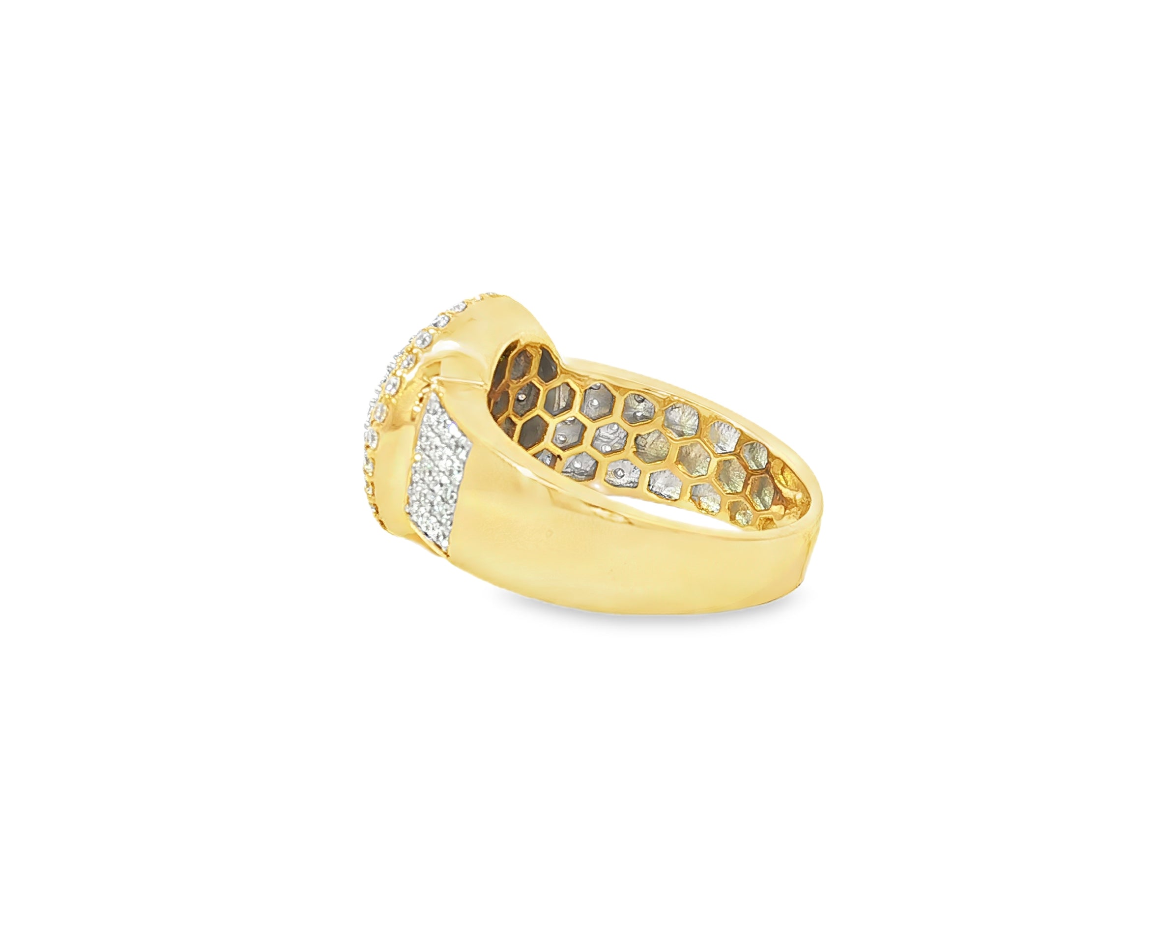 10k Gold Diamond Cushion Halo Cluster Ring with Pave Sides 1.70ct