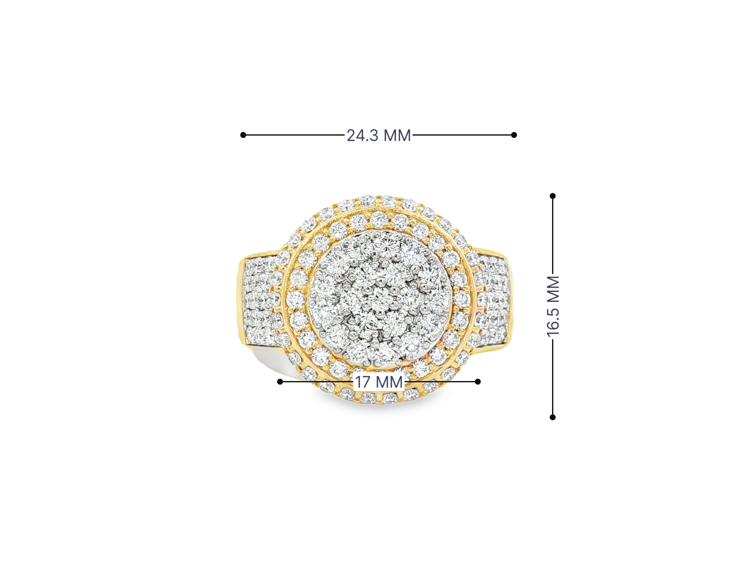 10k Gold Diamond Cushion Halo Cluster Ring with Pave Sides 1.70ct