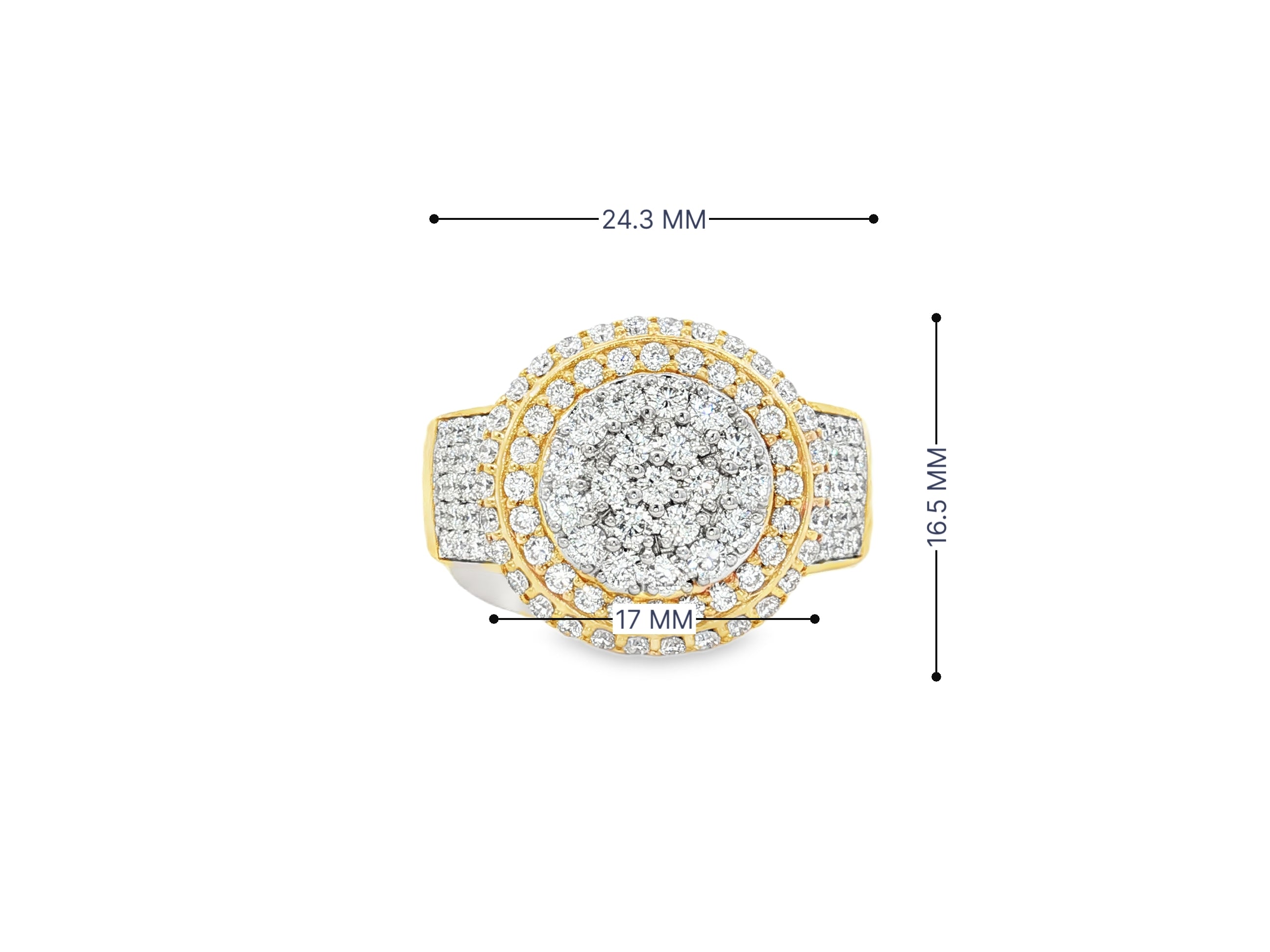 10k Gold Diamond Cushion Halo Cluster Ring with Pave Sides 1.70ct