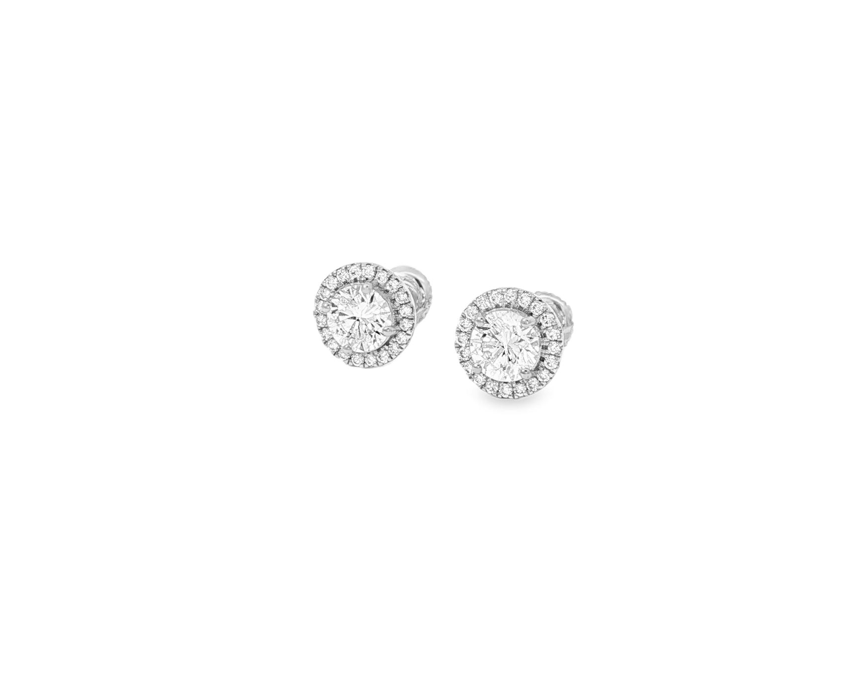 10K Gold Diamond Round Halo Stud Earrings  [0.93ct – 2.32 CT]
