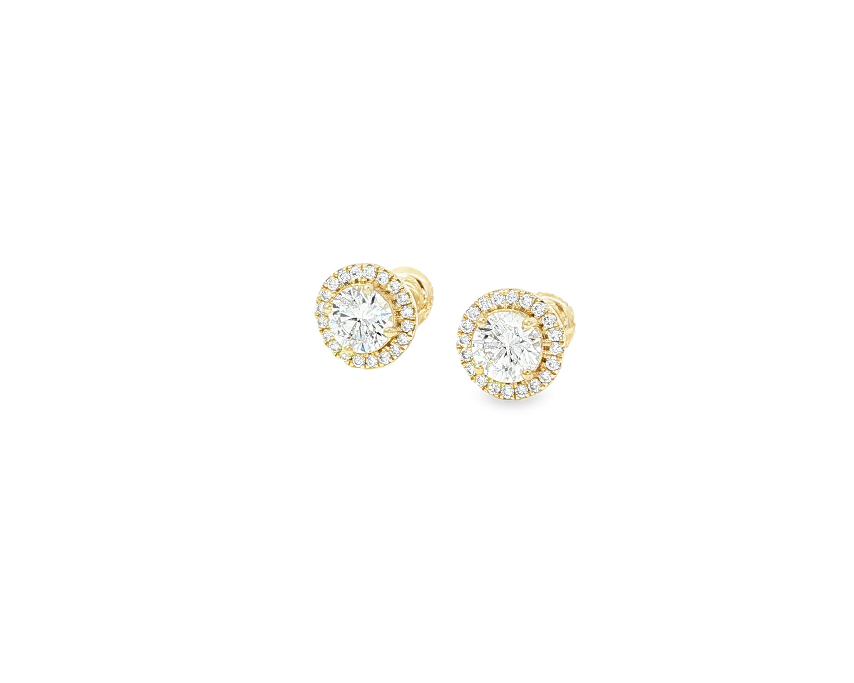 10K Gold Diamond Round Halo Stud Earrings  [0.93ct – 2.32 CT]