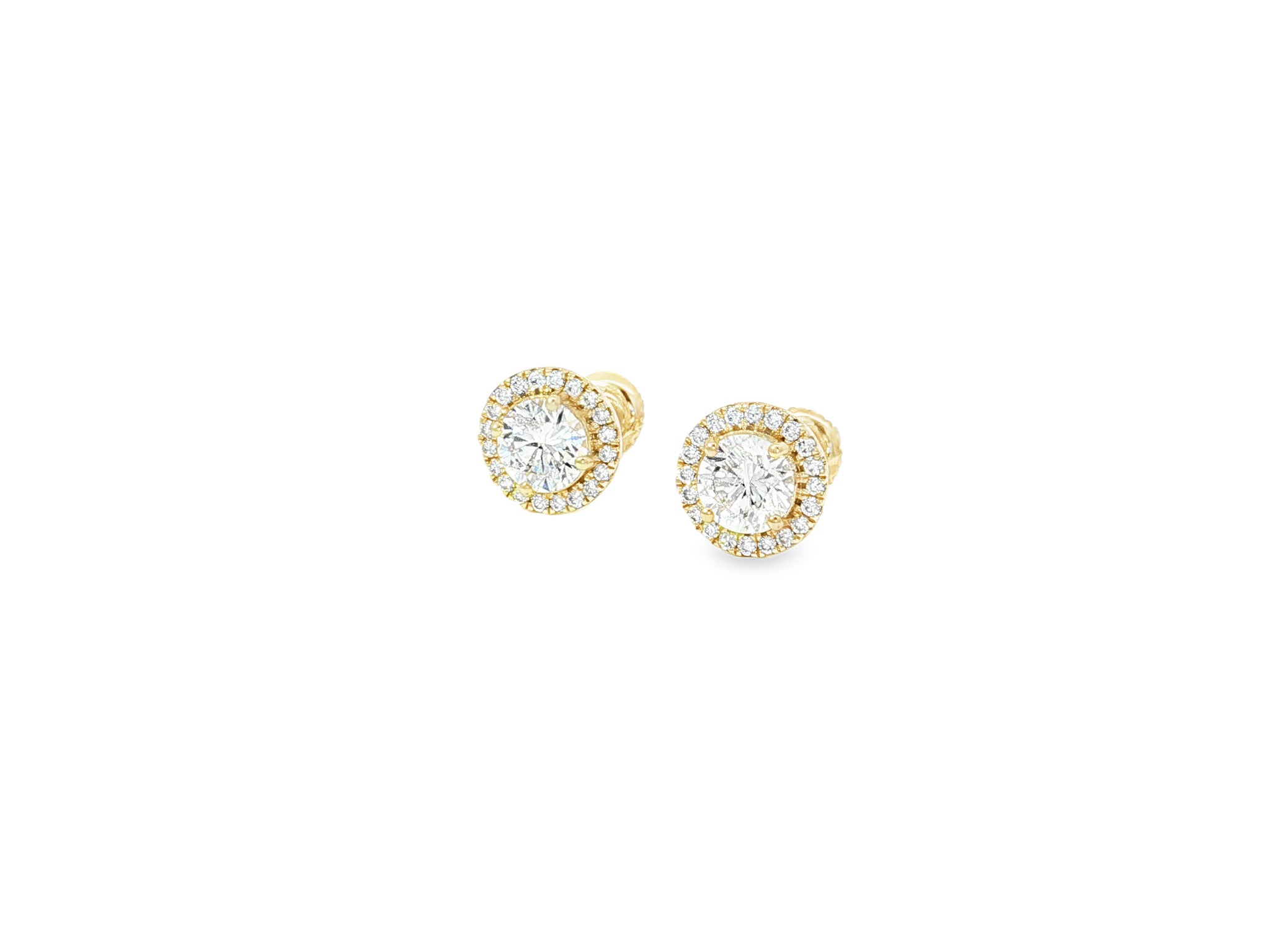10K Gold Diamond Round Halo Stud Earrings  [0.93ct – 2.32 CT]
