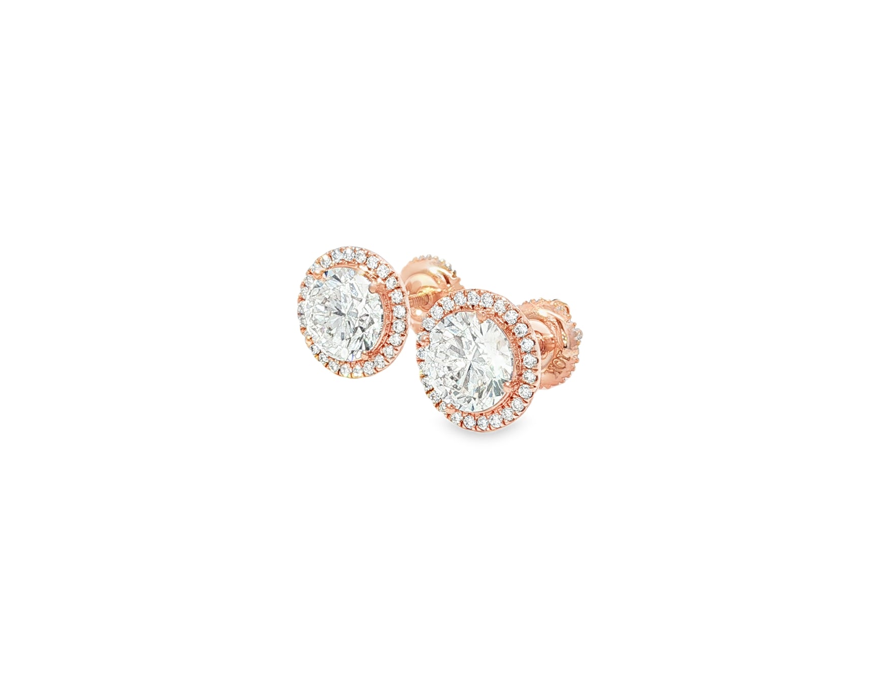 10K Gold Diamond Round Halo Stud Earrings  [0.93ct – 2.32 CT]