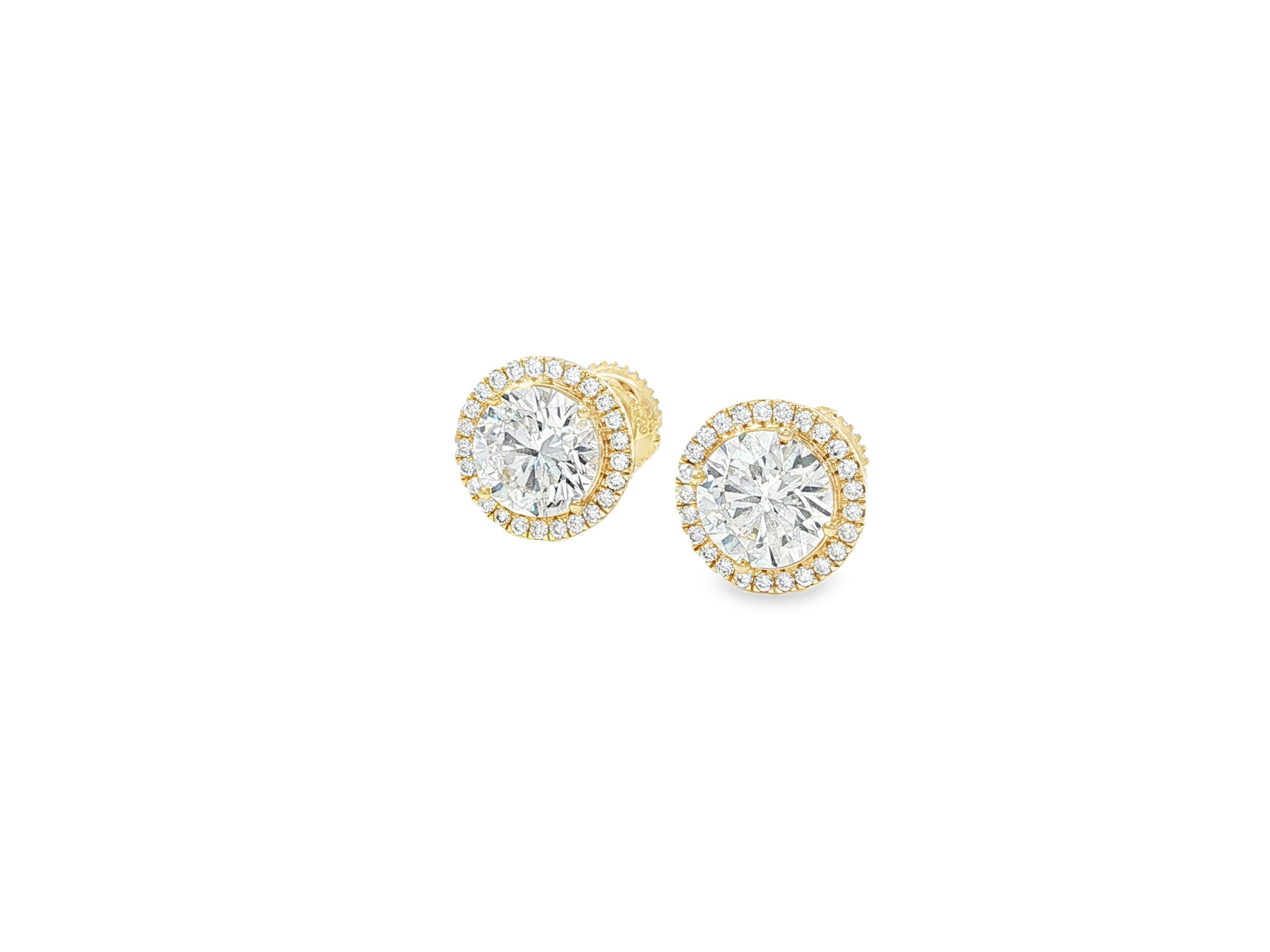 10K Gold Diamond Round Halo Stud Earrings  [0.93ct – 2.32 CT]