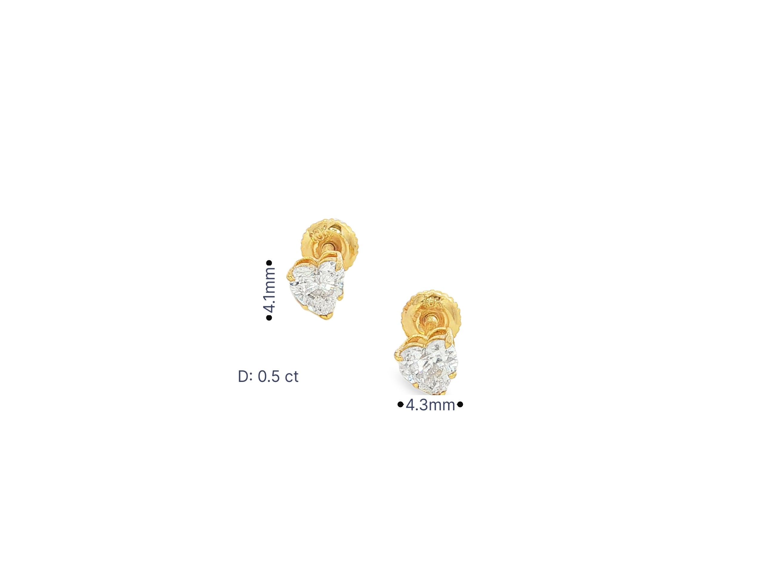 10k Gold Diamond Heart-Shaped Stud Earrings 0.50 CT