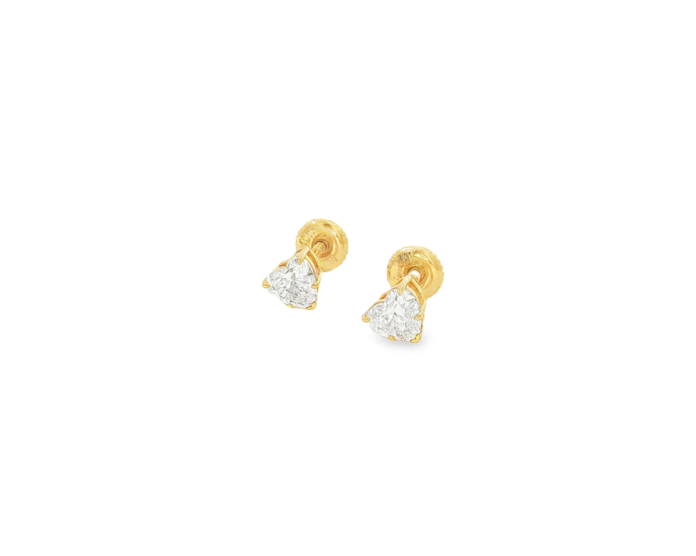 10k Gold Diamond Heart-Shaped Stud Earrings 0.50 CT