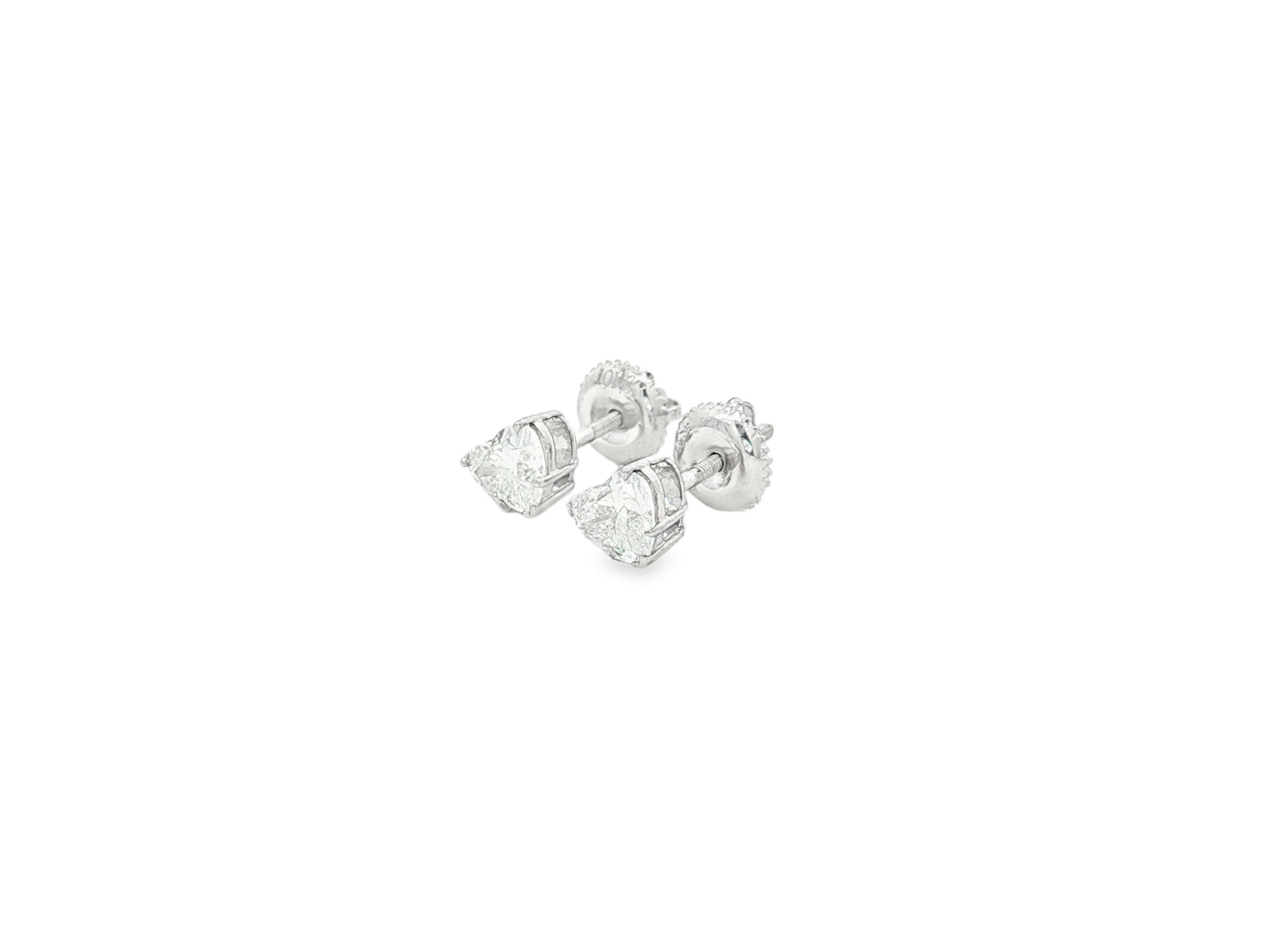 10k Gold Diamond Heart-Shaped Stud Earrings 1.0 CT