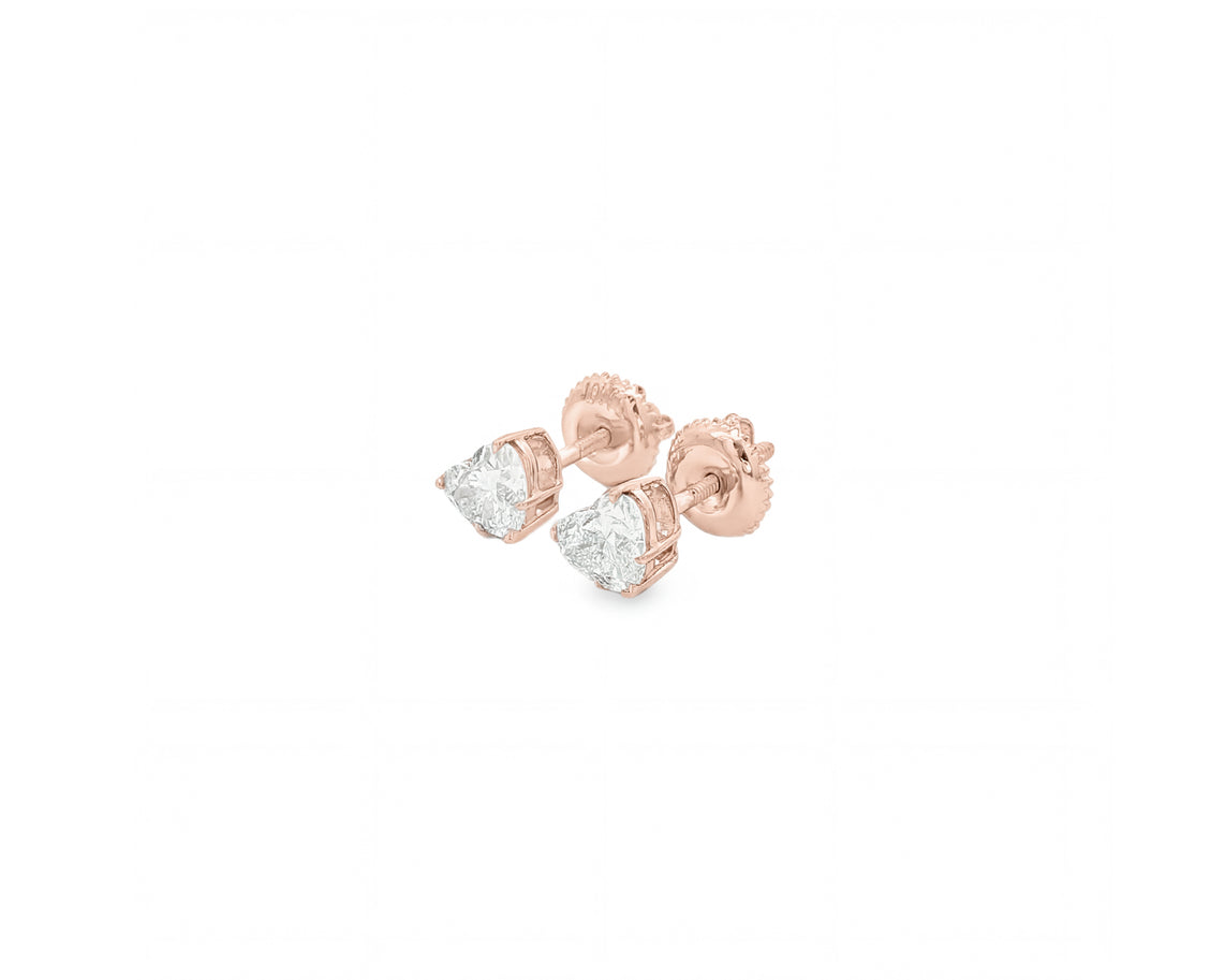 10k Gold Diamond Heart-Shaped Stud Earrings 1.0 CT