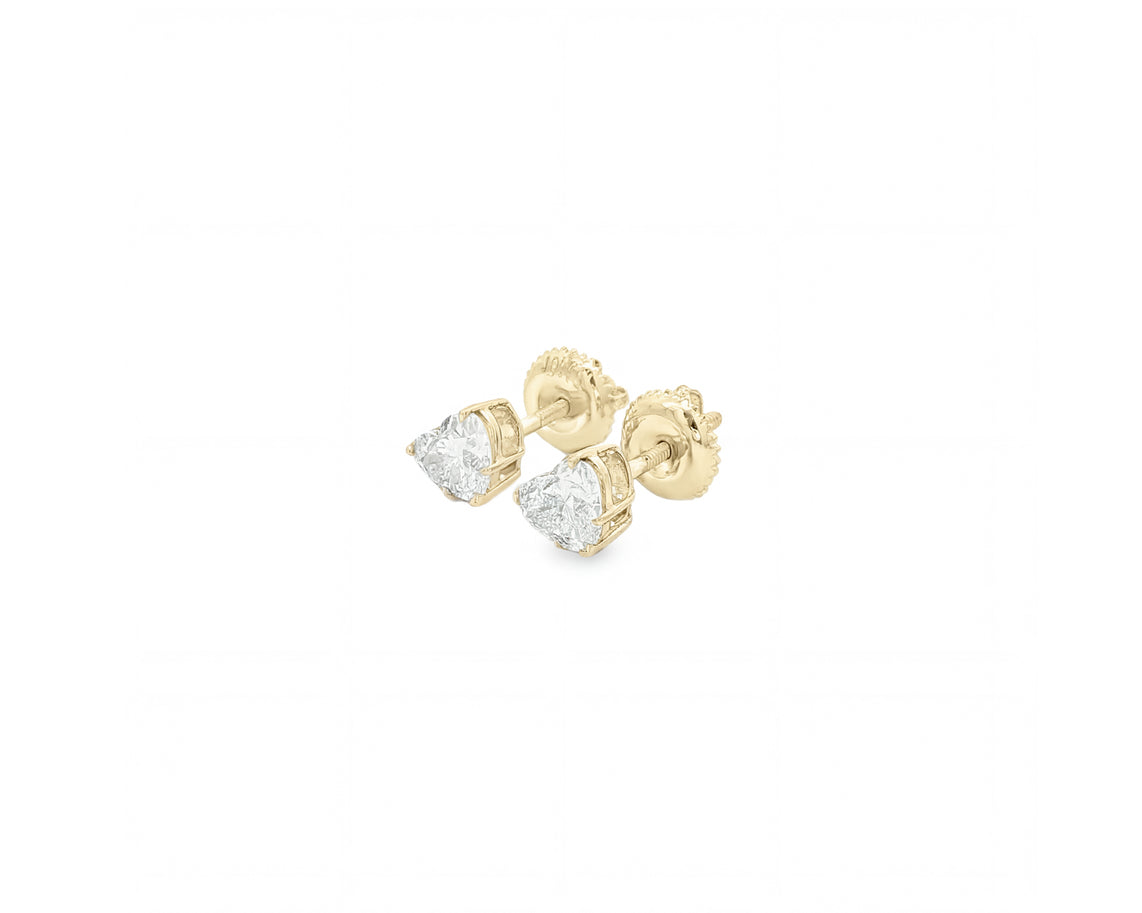 10k Gold Diamond Heart-Shaped Stud Earrings 1.0 CT