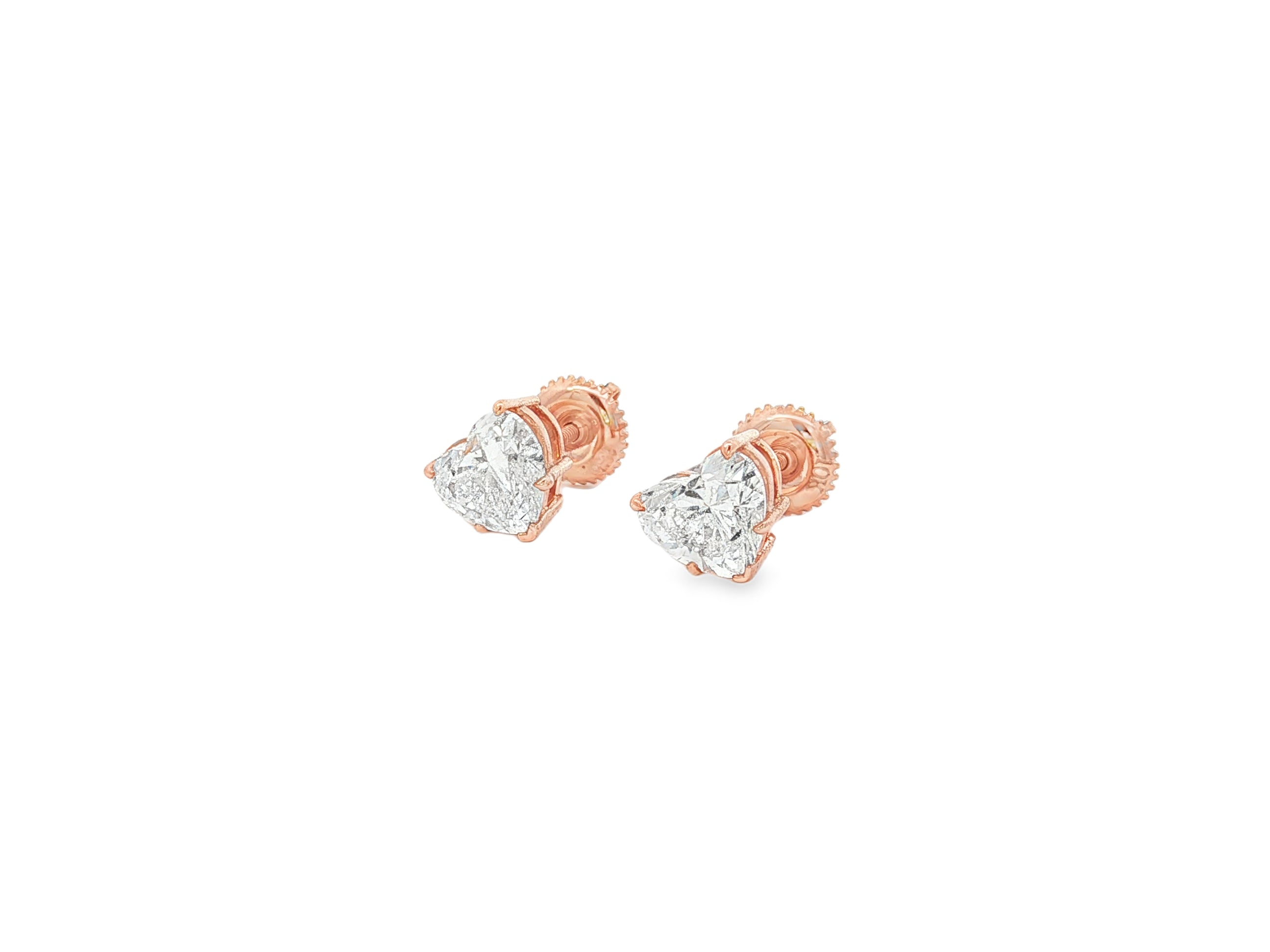 10k Gold Diamond Heart-Shaped Stud Earrings 2.0 CT