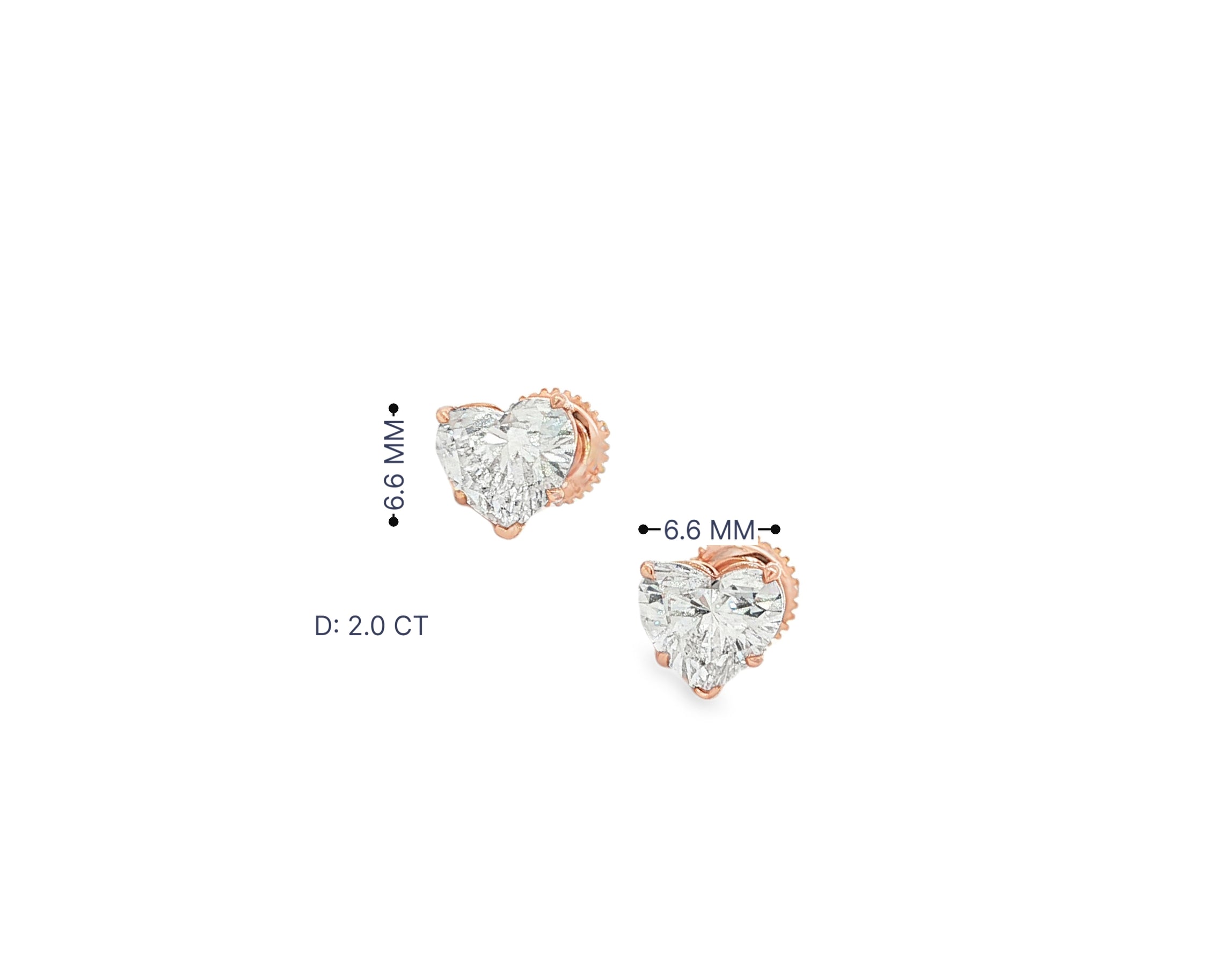 10k Gold Diamond Heart-Shaped Stud Earrings 2.0 CT