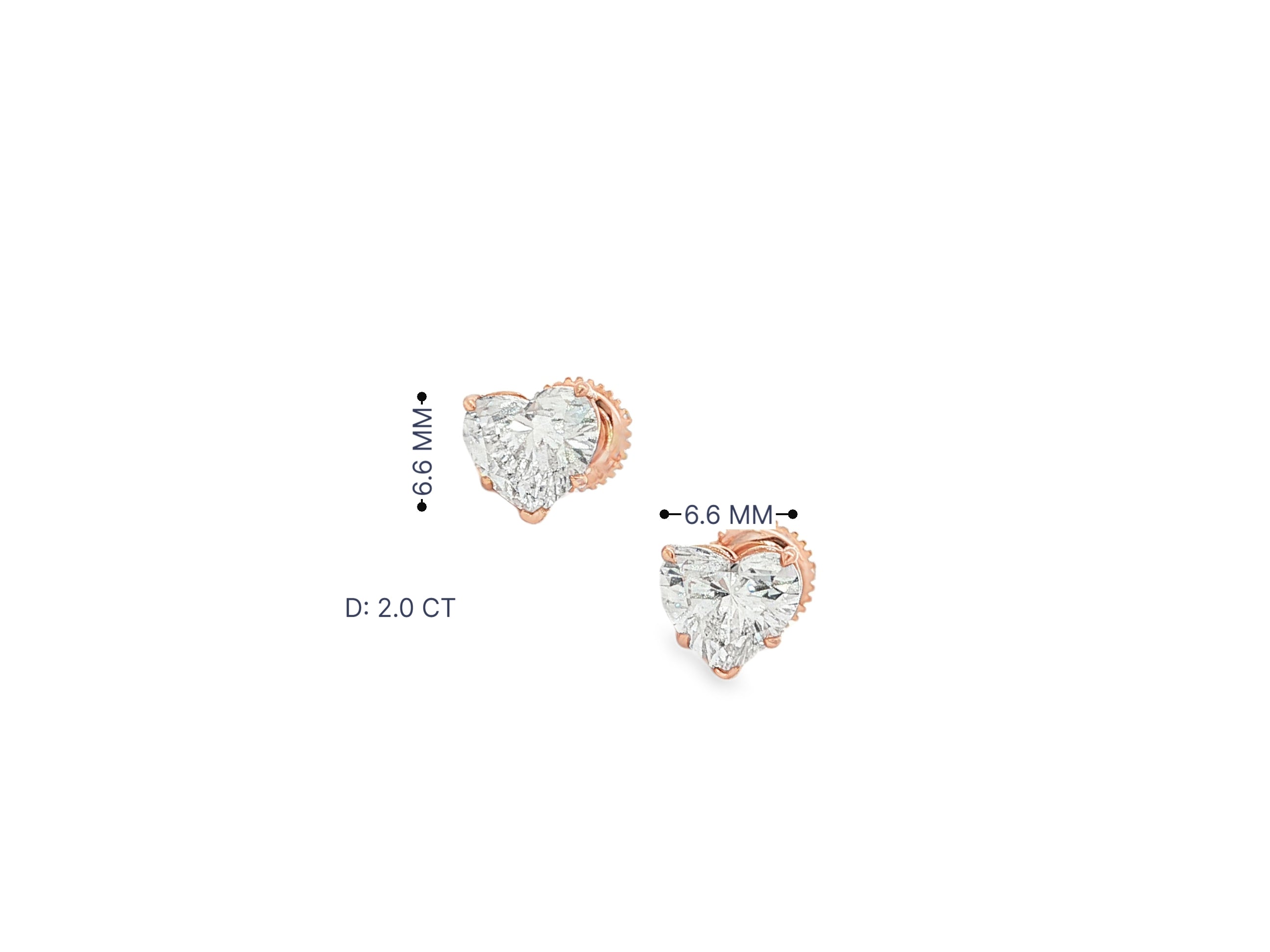 10k Gold Diamond Heart-Shaped Stud Earrings 2.0 CT