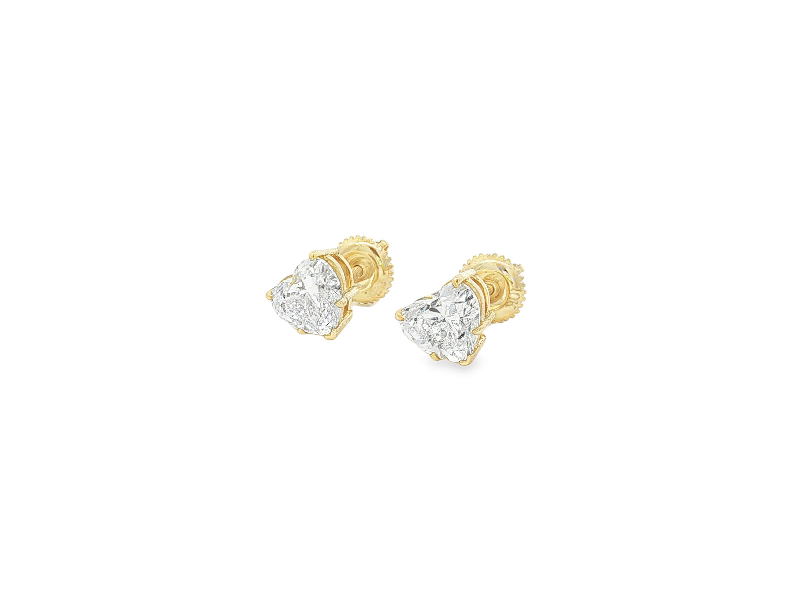 10k Gold Diamond Heart-Shaped Stud Earrings 2.0 CT