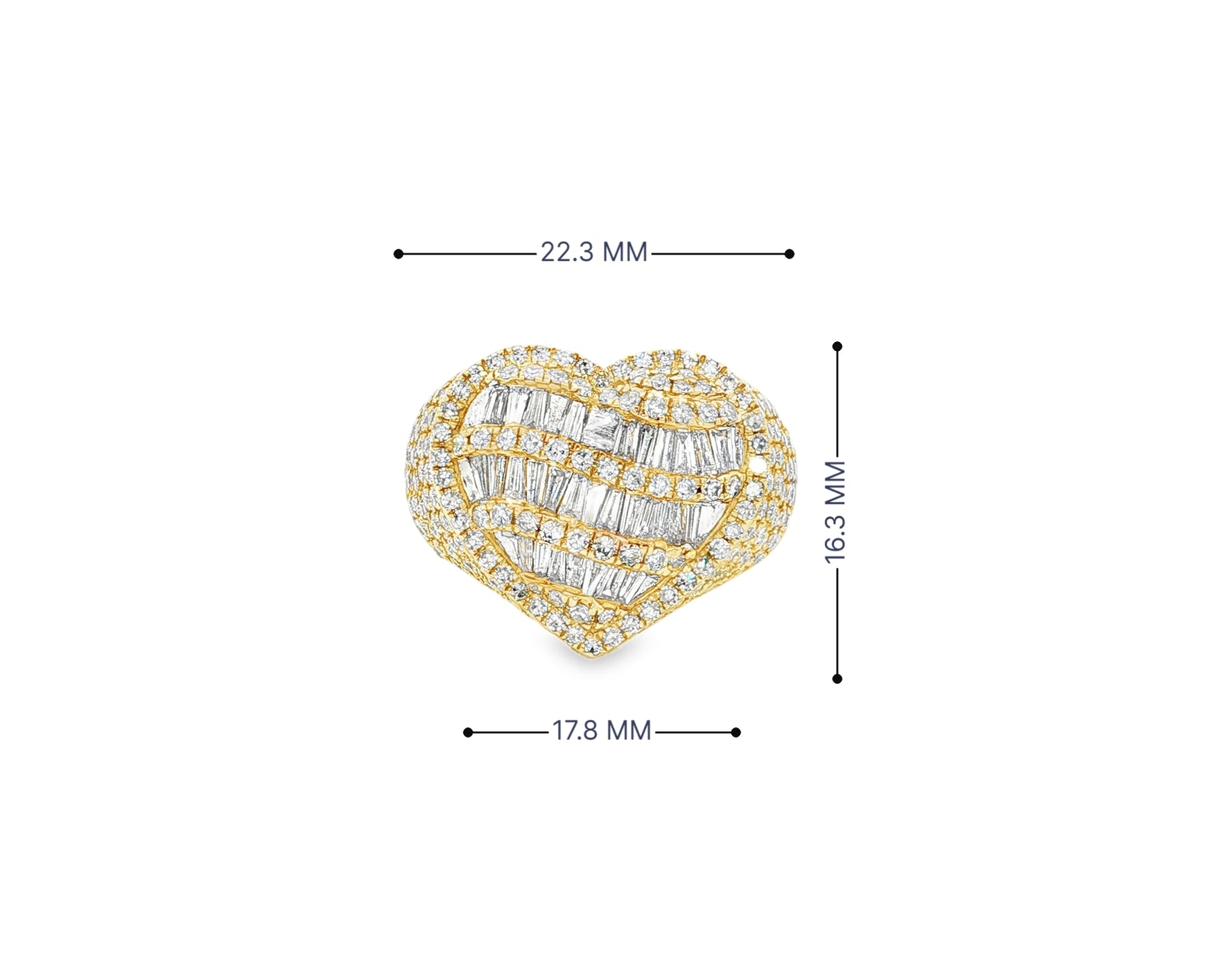 10k Diamond Heart Ring with Baguette Waves & Pavé Dome Design 2.30ct