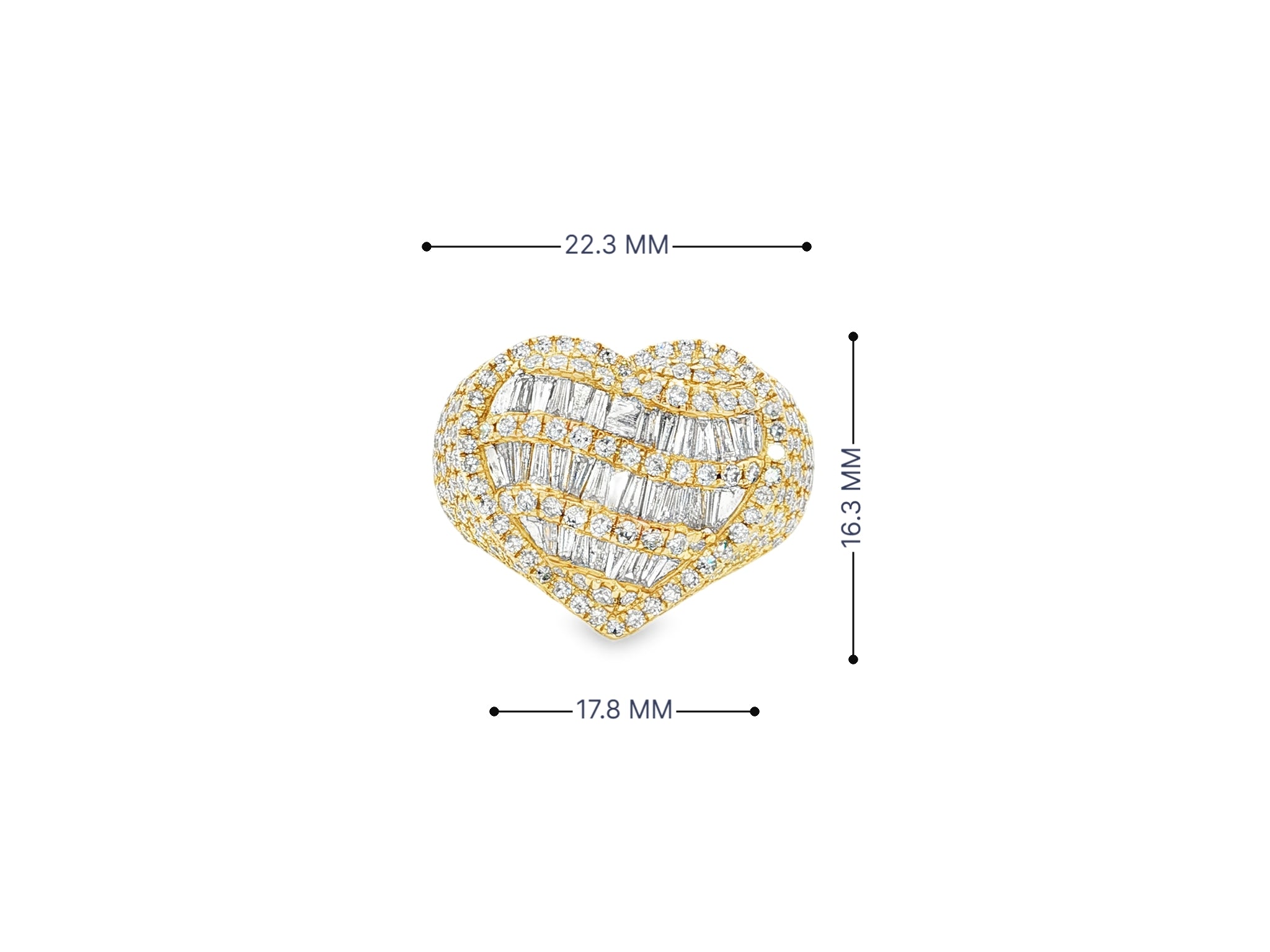 10k Diamond Heart Ring with Baguette Waves & Pavé Dome Design 2.30ct