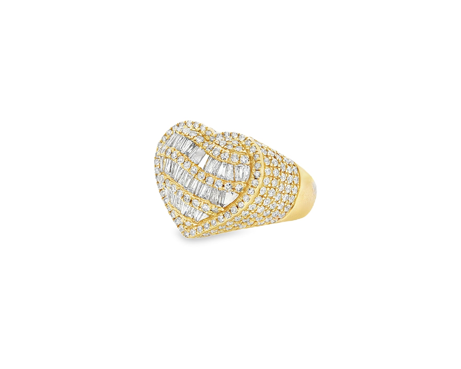 10k Diamond Heart Ring with Baguette Waves & Pavé Dome Design 2.30ct