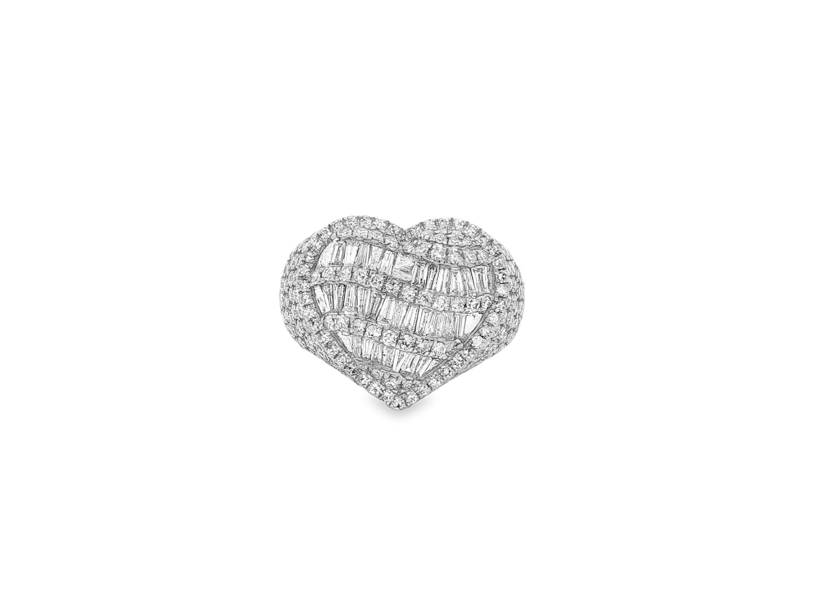 10k Diamond Heart Ring with Baguette Waves & Pavé Dome Design 2.30ct
