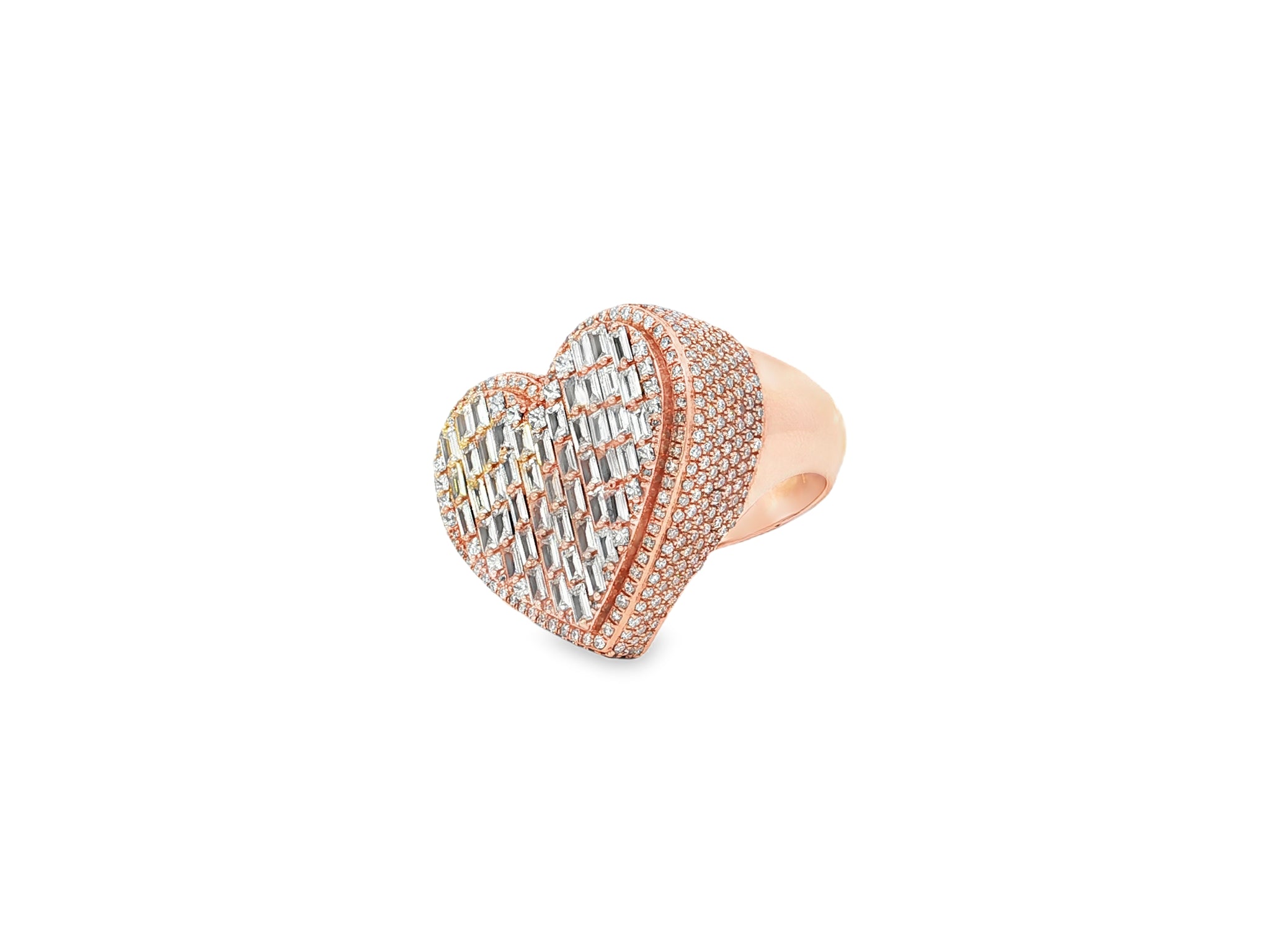 10k Diamond Heart Ring with Baguette & Pavé Halo Design 2.13ct