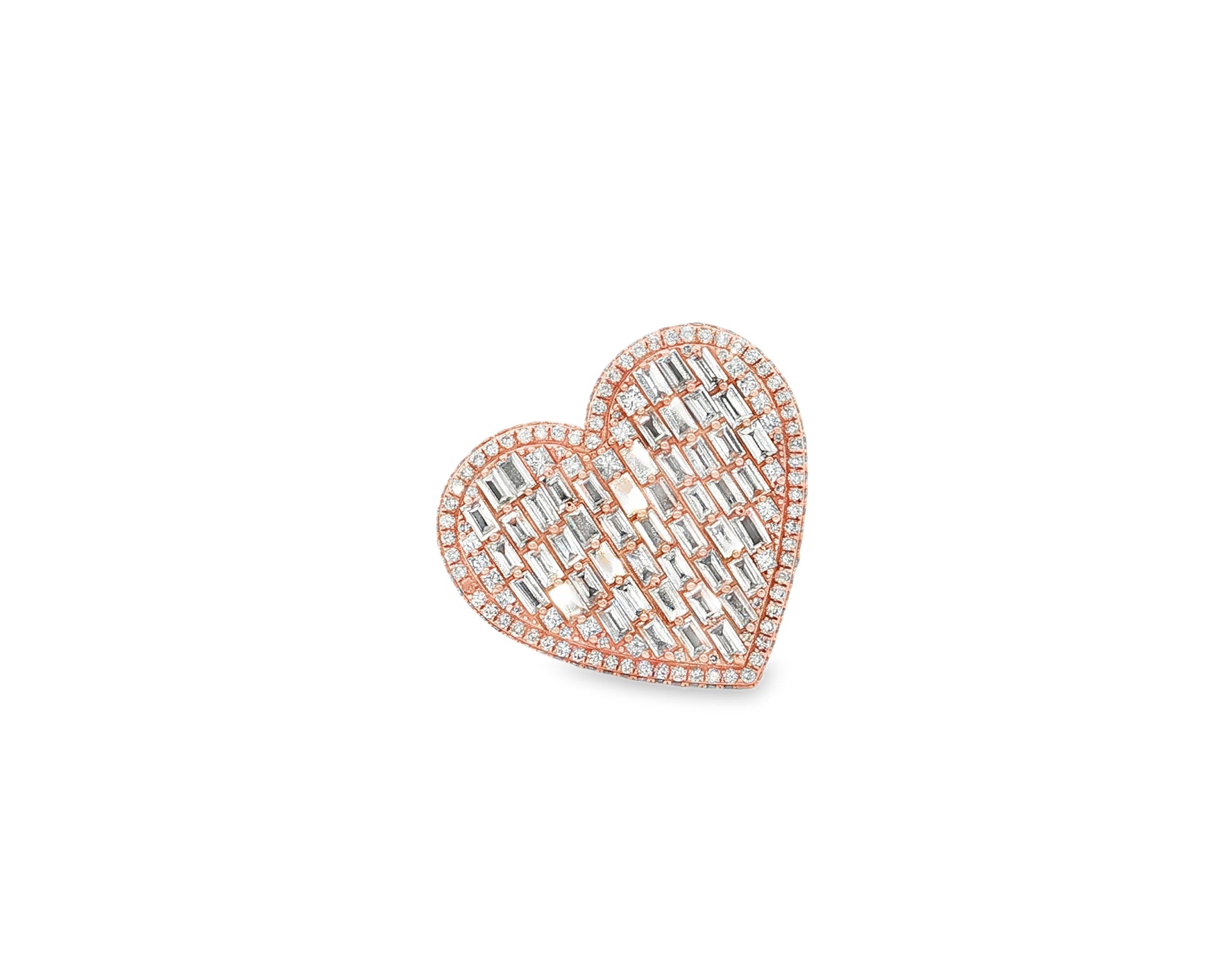 10k Diamond Heart Ring with Baguette & Pavé Halo Design 2.13ct