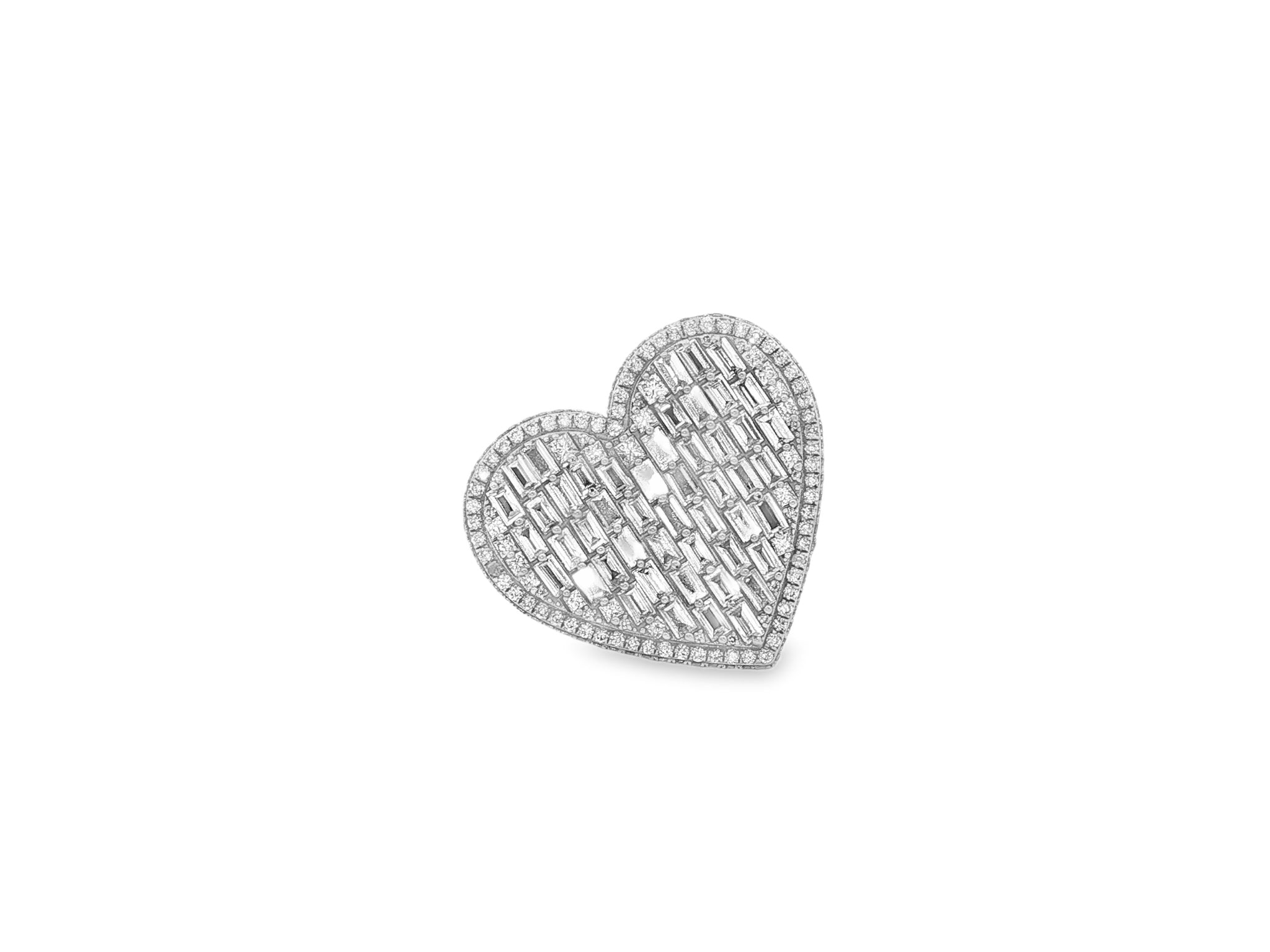 10k Diamond Heart Ring with Baguette & Pavé Halo Design 2.13ct