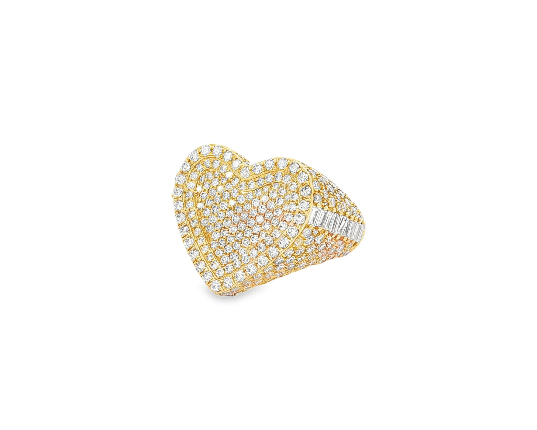 10k Gold Diamond Heart Ring with Pavé Round Accents 2.18ct