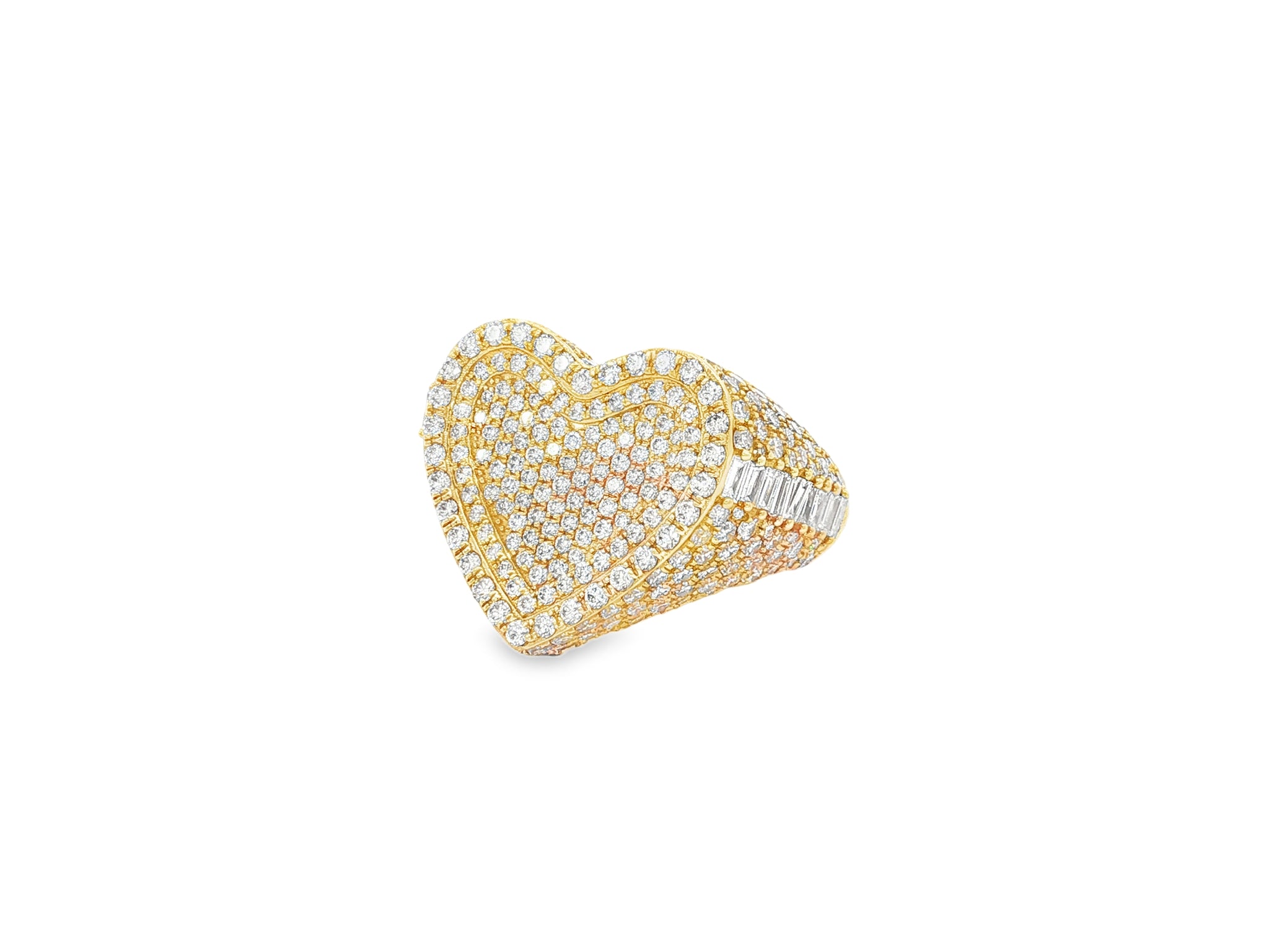 10k Gold Diamond Heart Ring with Pavé Round Accents 2.18ct