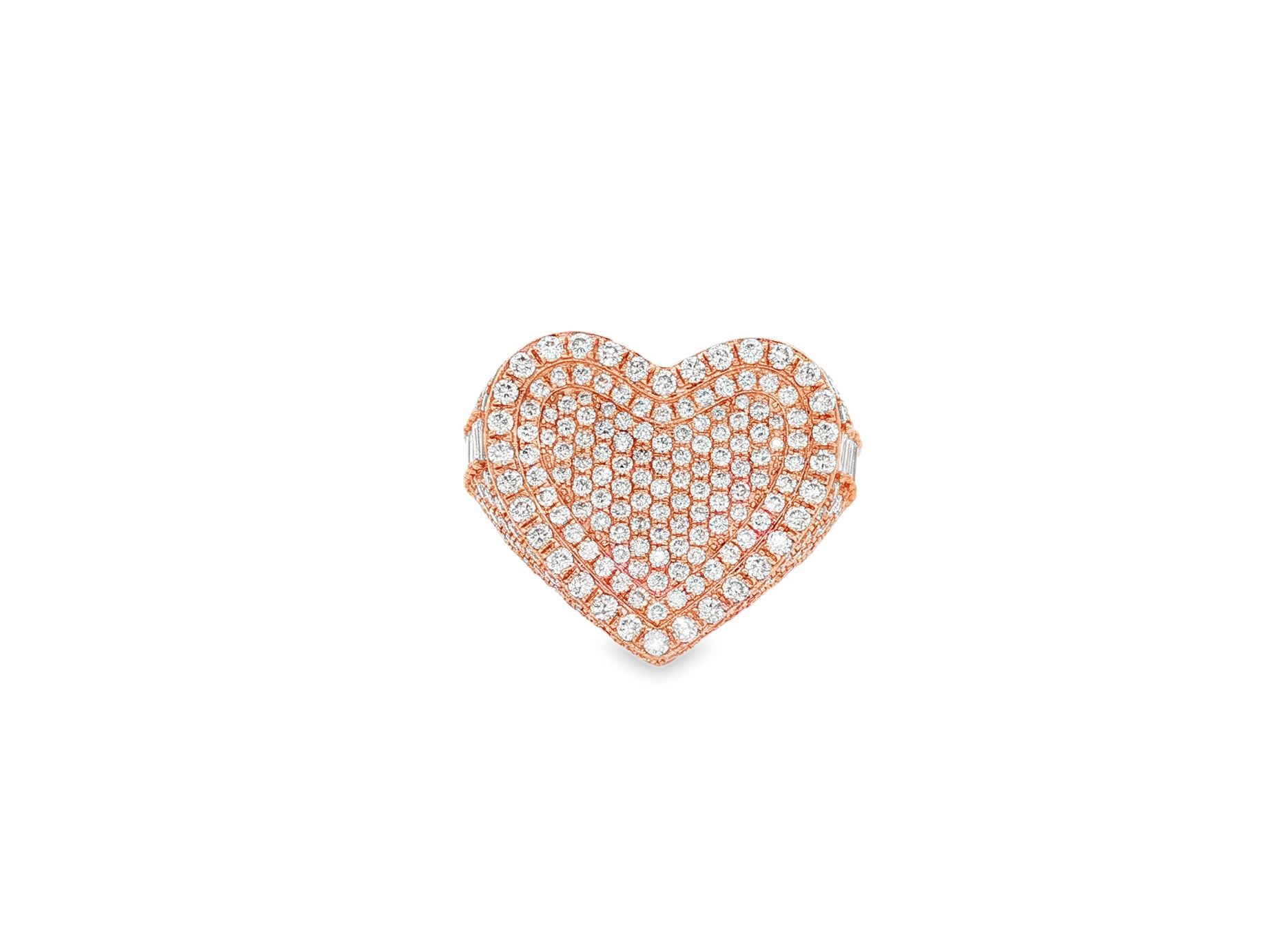 10k Gold Diamond Heart Ring with Pavé Round Accents 2.18ct