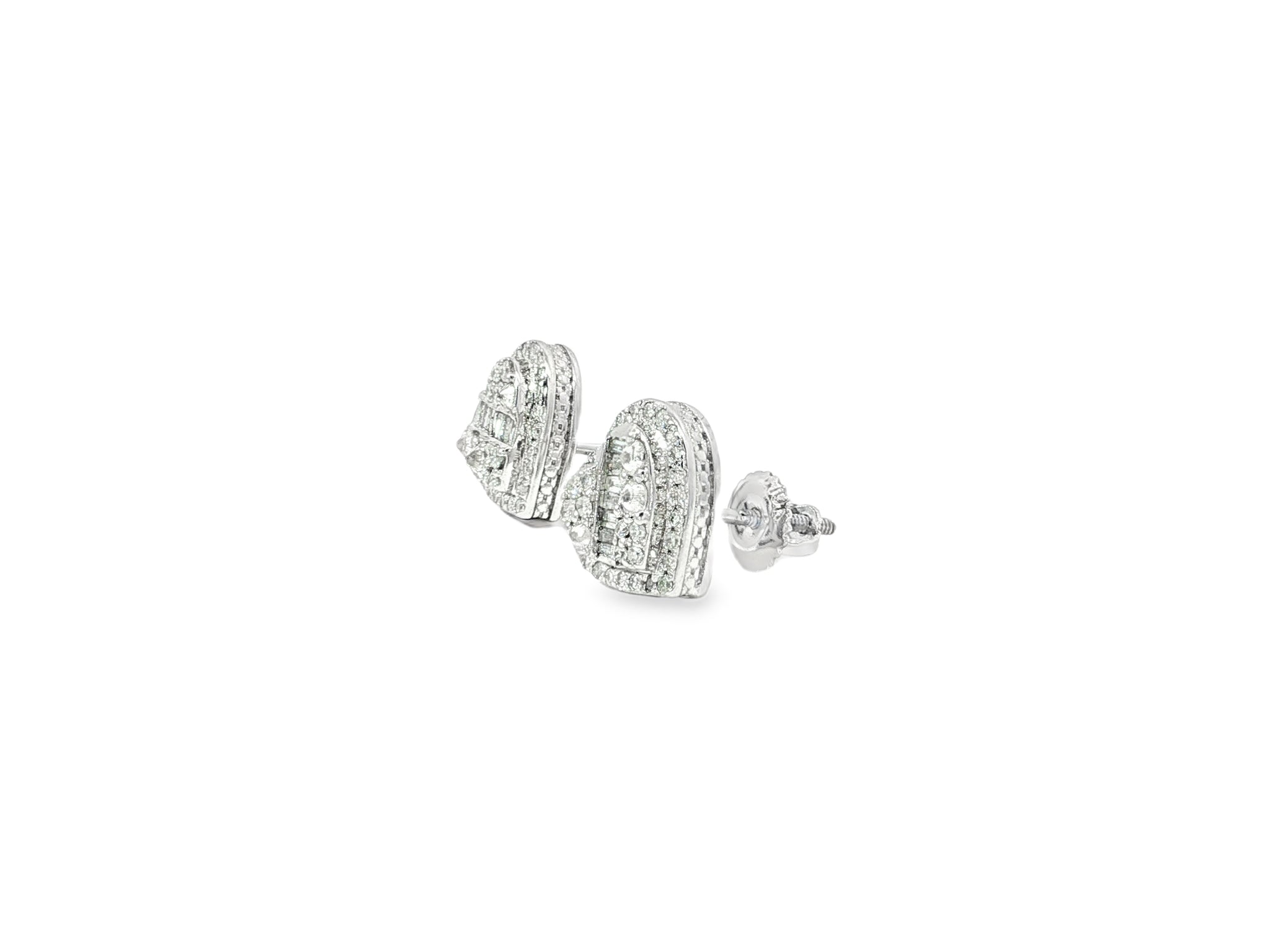 10K Gold Diamond Heart Stud Earrings with Baguette Accents 0.50 CT