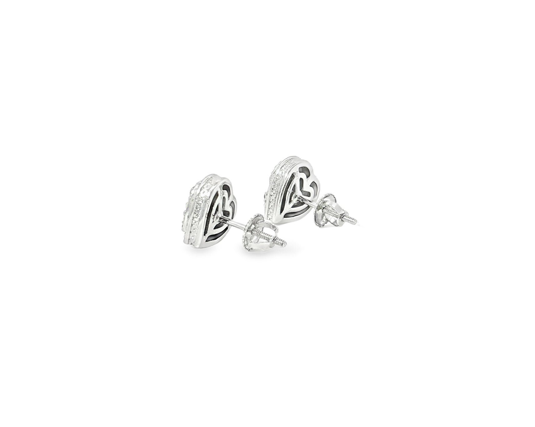 10K Gold Diamond Heart Stud Earrings with Baguette Accents 0.50 CT