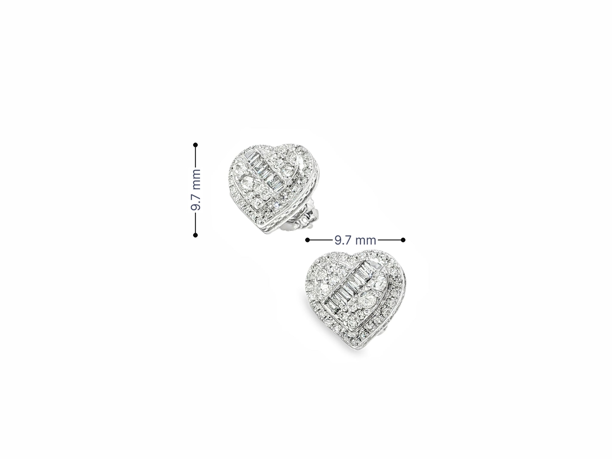 10K Gold Diamond Heart Stud Earrings with Baguette Accents 0.50 CT