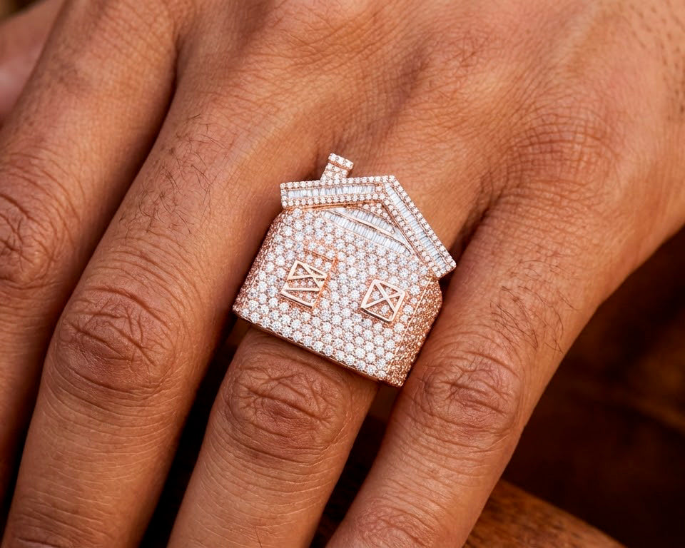 10k Diamond House Ring with Pavé & Baguette Roof Detail Design 2.88ct