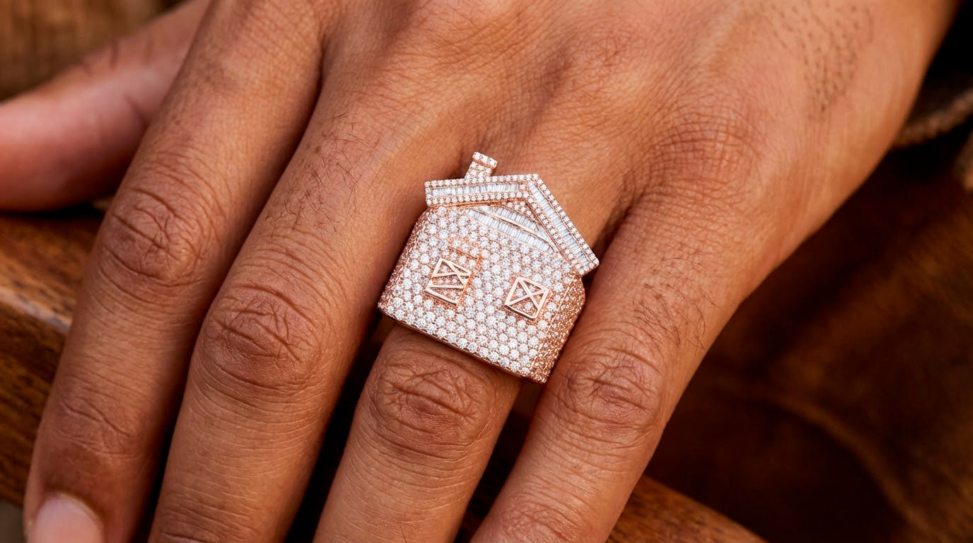 10k Diamond House Ring with Pavé & Baguette Roof Detail Design 2.88ct