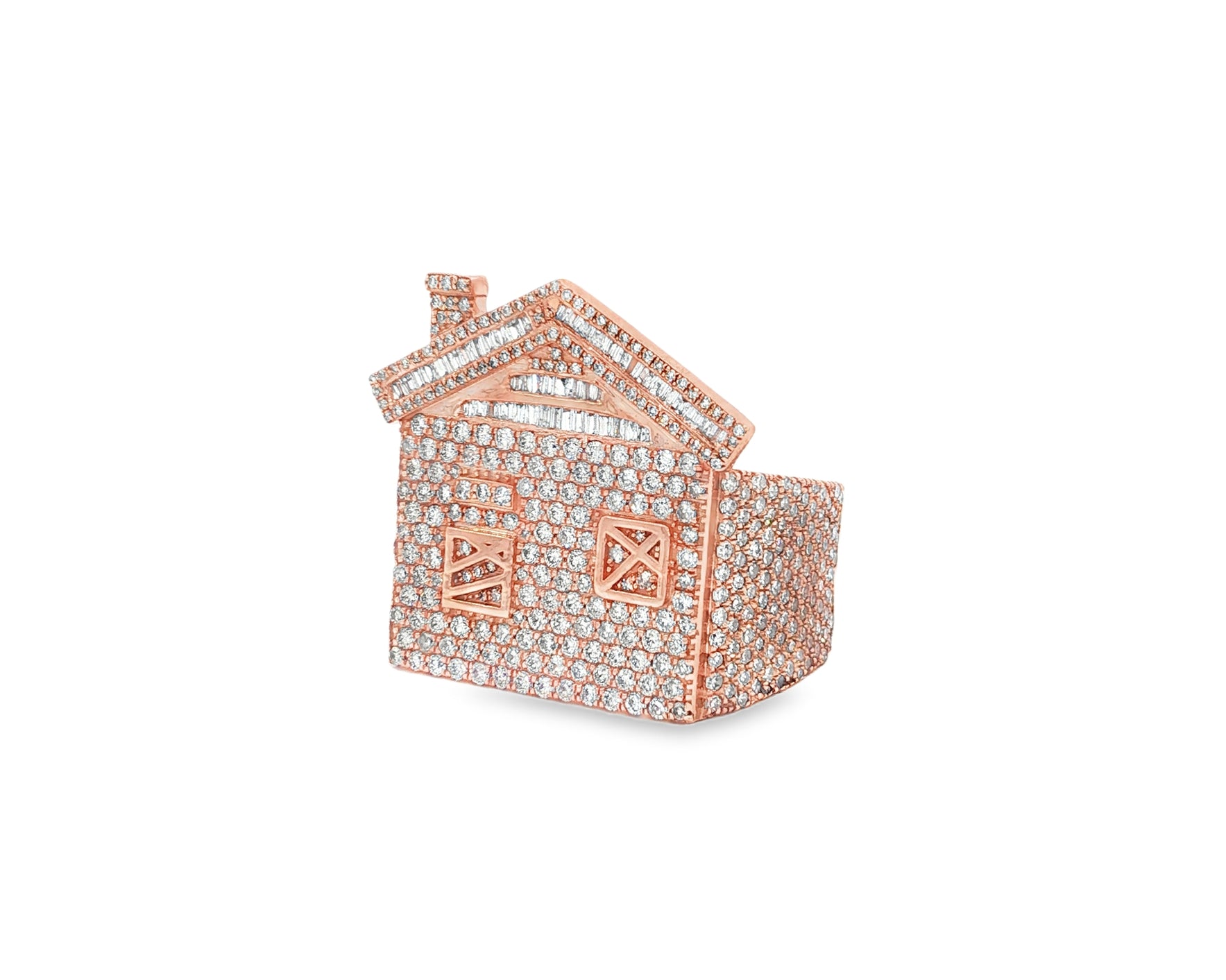 10k Diamond House Ring with Pavé & Baguette Roof Detail Design 2.88ct