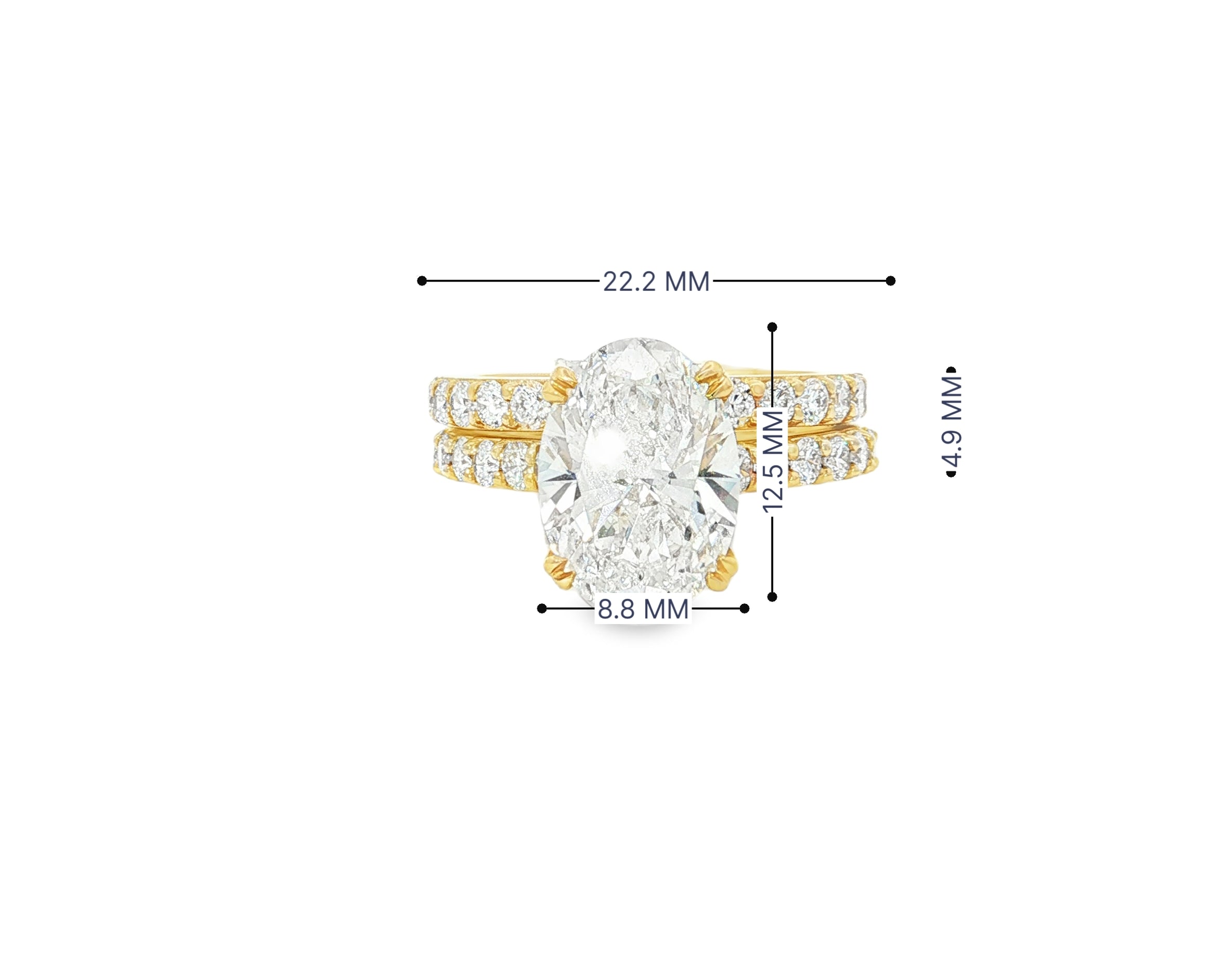 14K Oval Cut Pavé Diamond Engagement Ring Set 5.30 CT