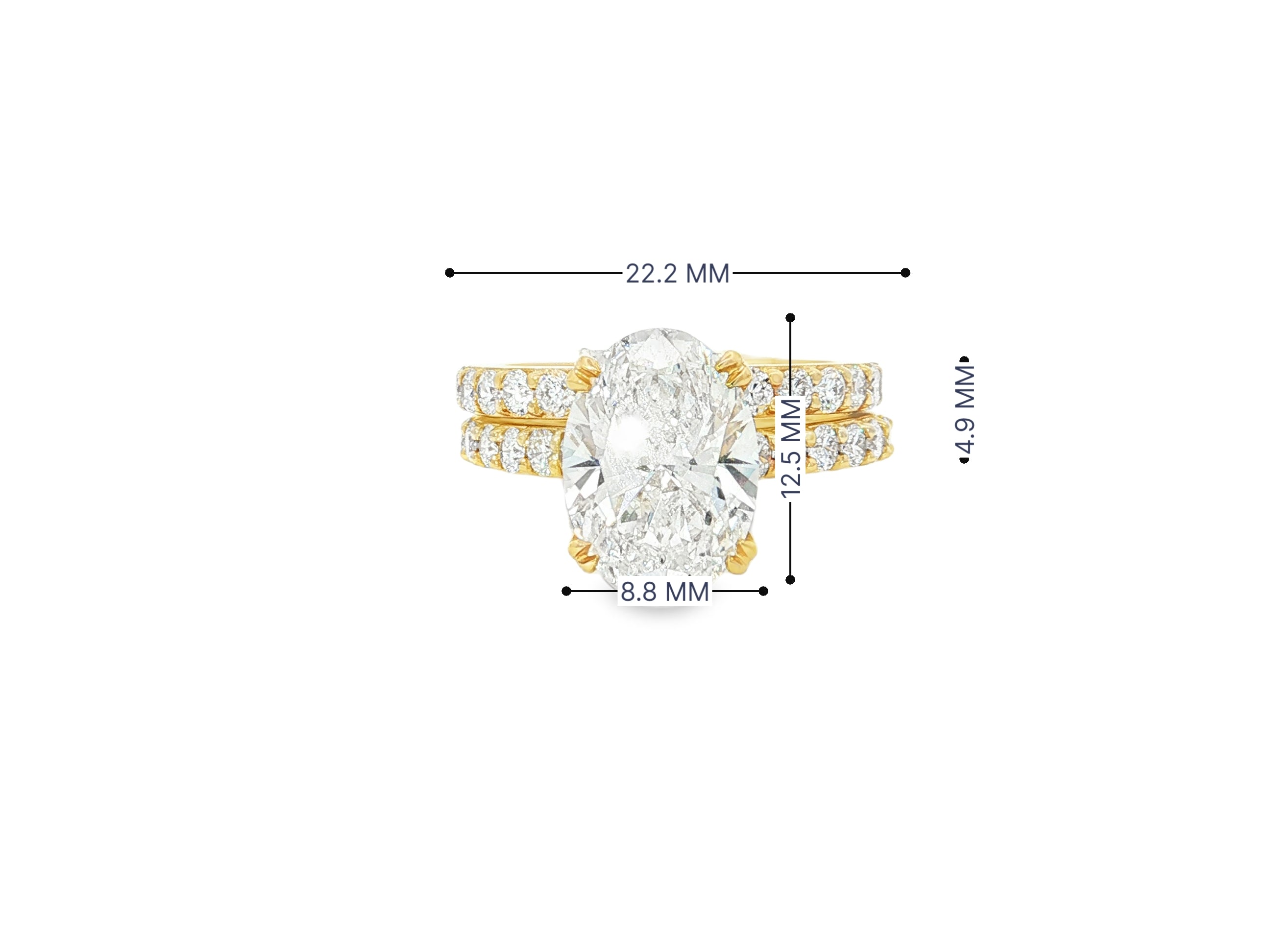 14K Oval Cut Pavé Diamond Engagement Ring Set 5.30 CT