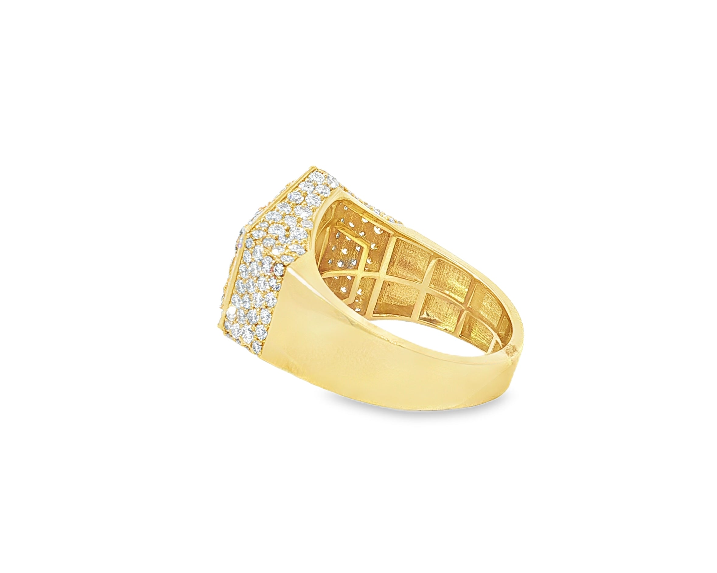 10k Gold Diamond Men's Hexagon Cluster Ring with Pavé Halo 3.80ct