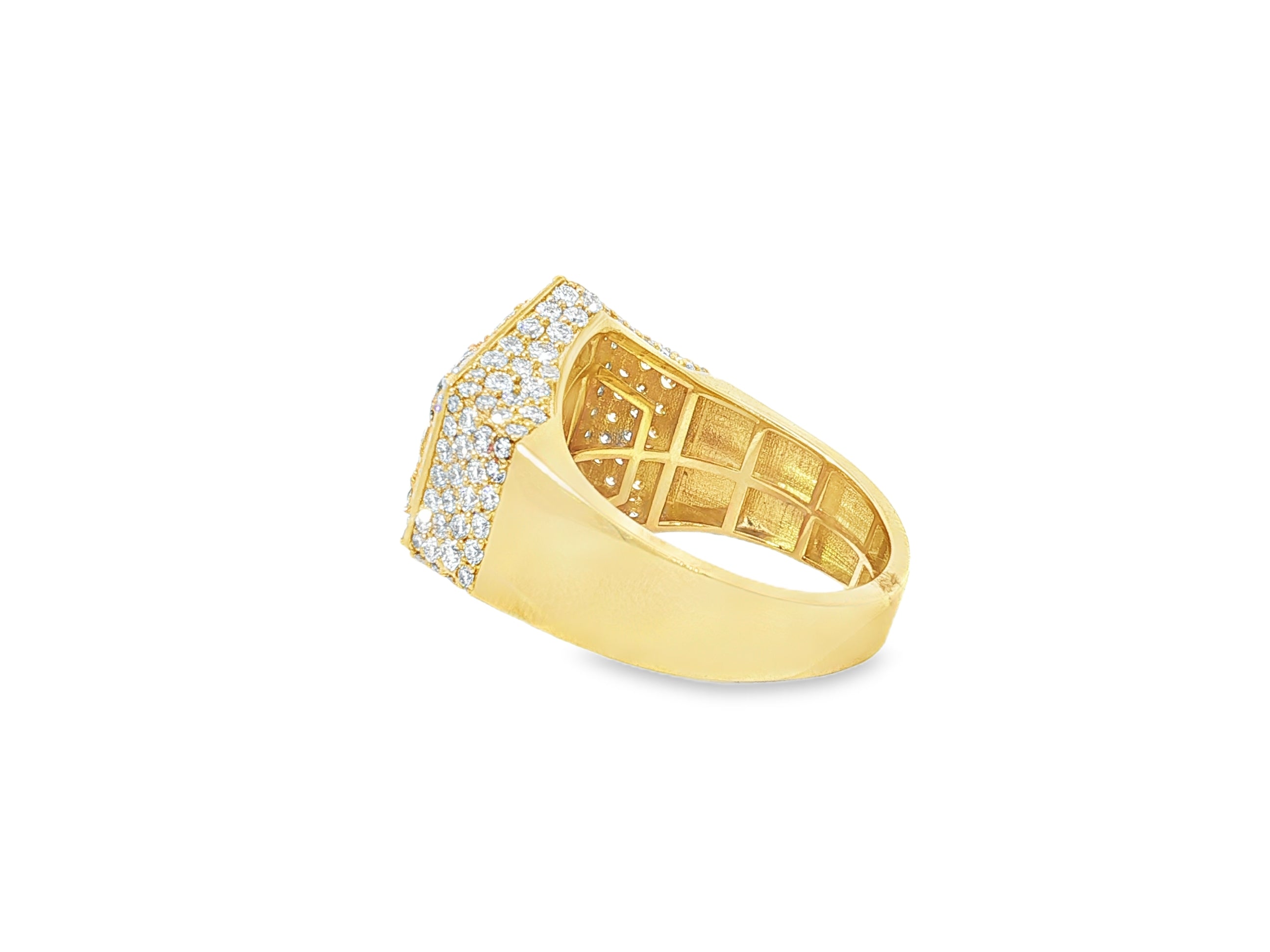 10k Gold Diamond Men's Hexagon Cluster Ring with Pavé Halo 3.80ct