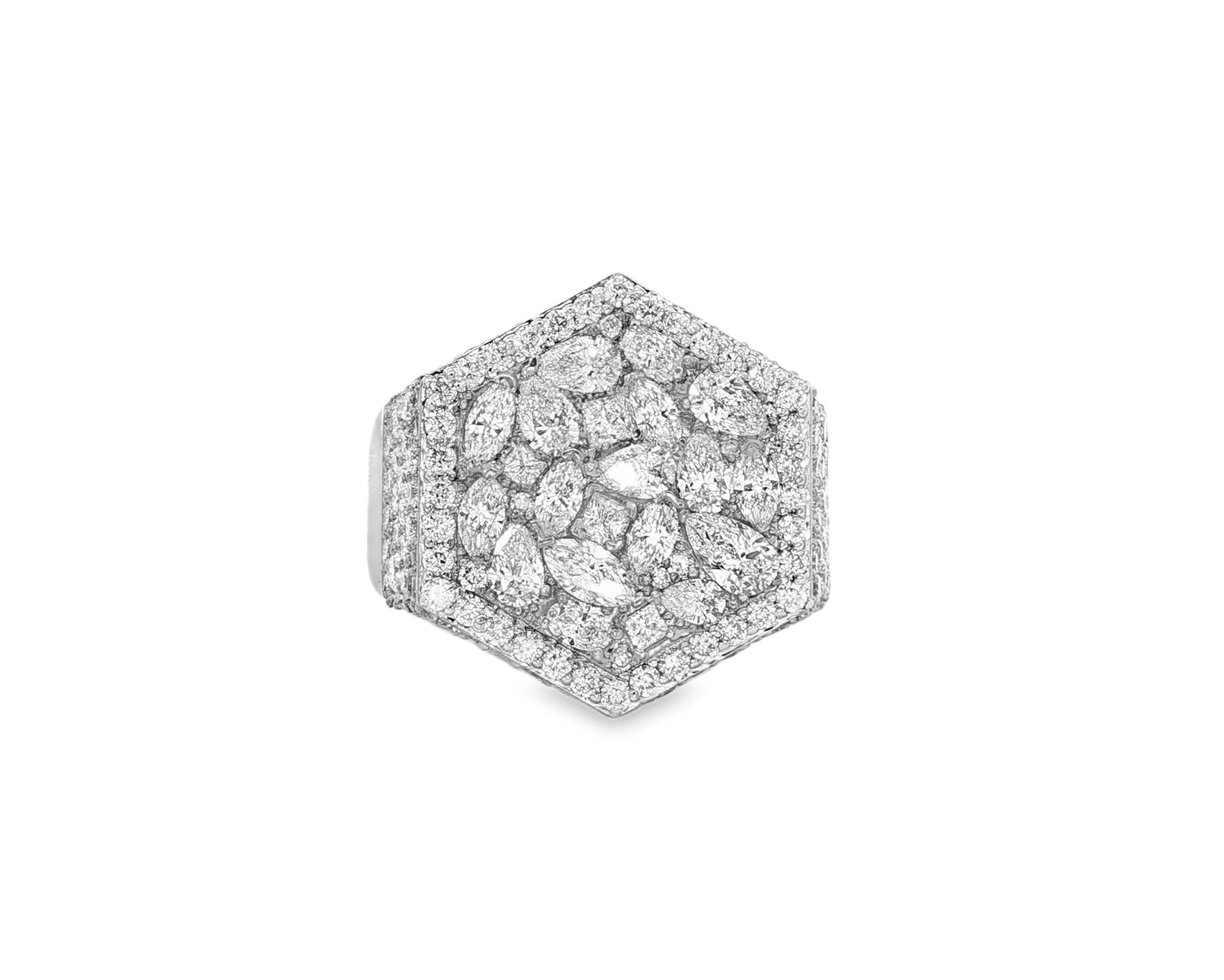 10k Gold Diamond Men's Hexagon Cluster Ring with Pavé Halo 3.80ct