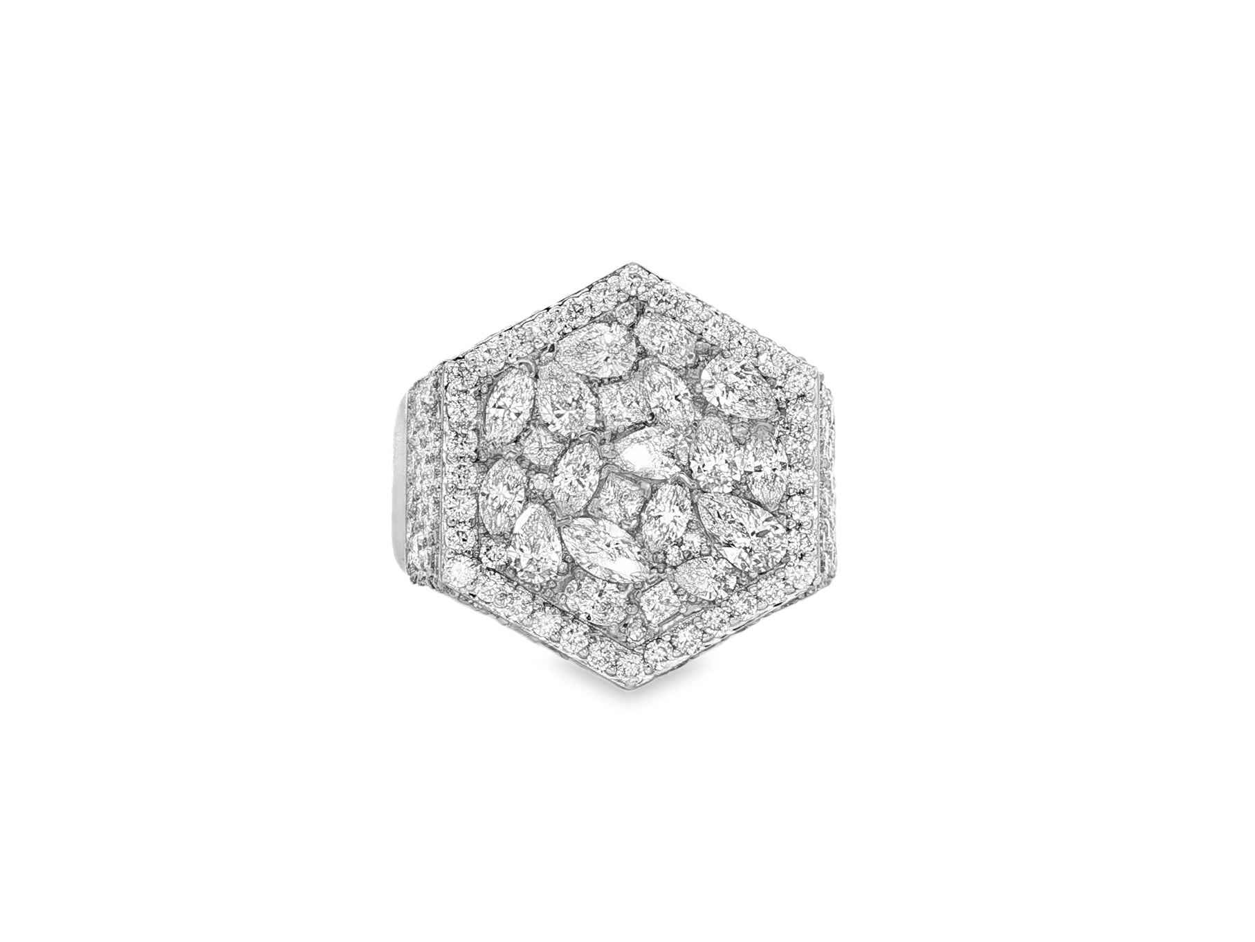 10k Gold Diamond Men's Hexagon Cluster Ring with Pavé Halo 3.80ct