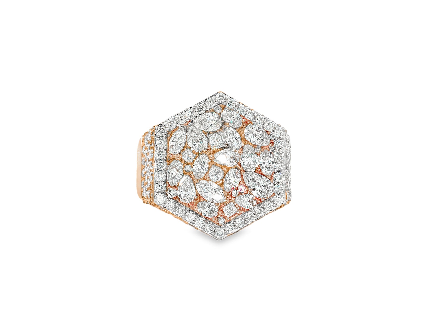 10k Gold Diamond Men's Hexagon Cluster Ring with Pavé Halo 3.80ct