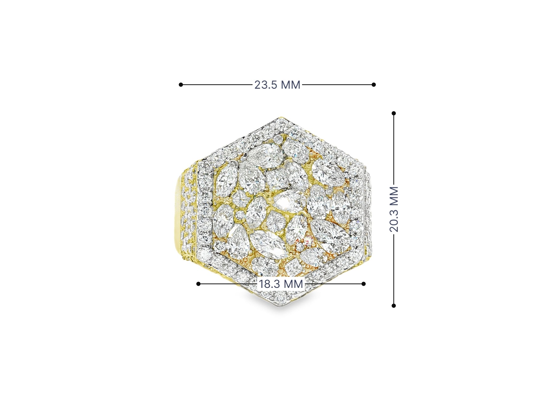 10k Gold Diamond Men's Hexagon Cluster Ring with Pavé Halo 3.80ct